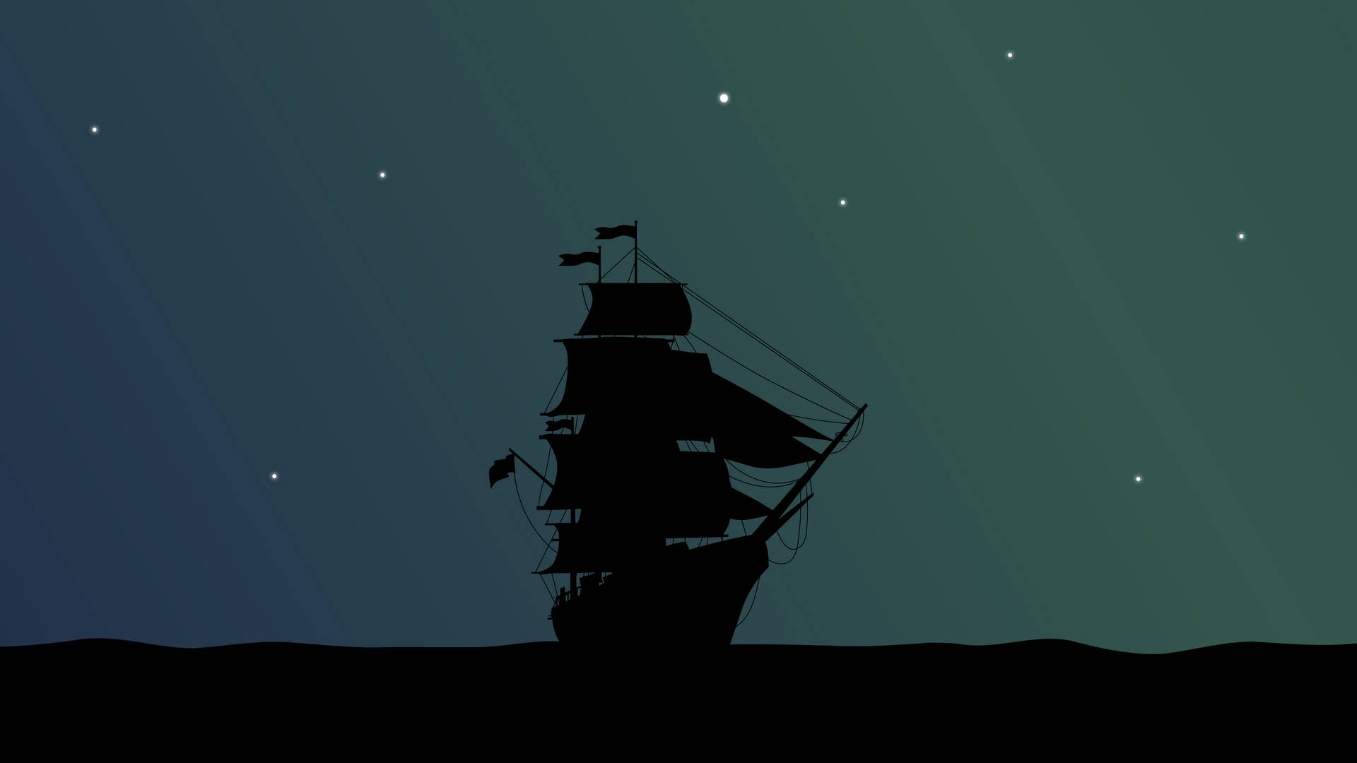 4k Pirate Ship Silhouette Starry Sky