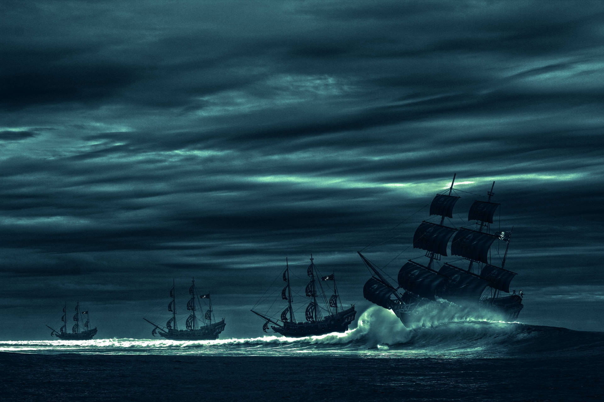 4k Pirate Ships During Stormy Night