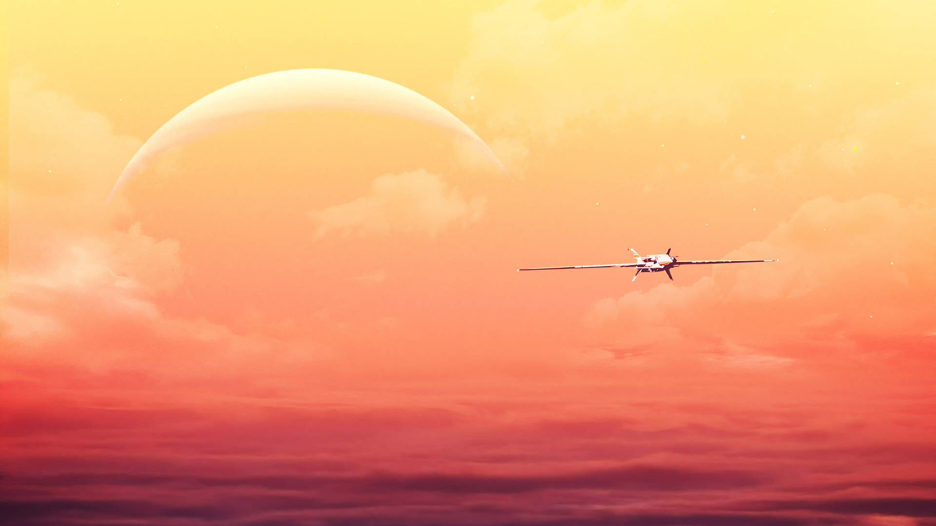 4k Plane And Orange Sky Background