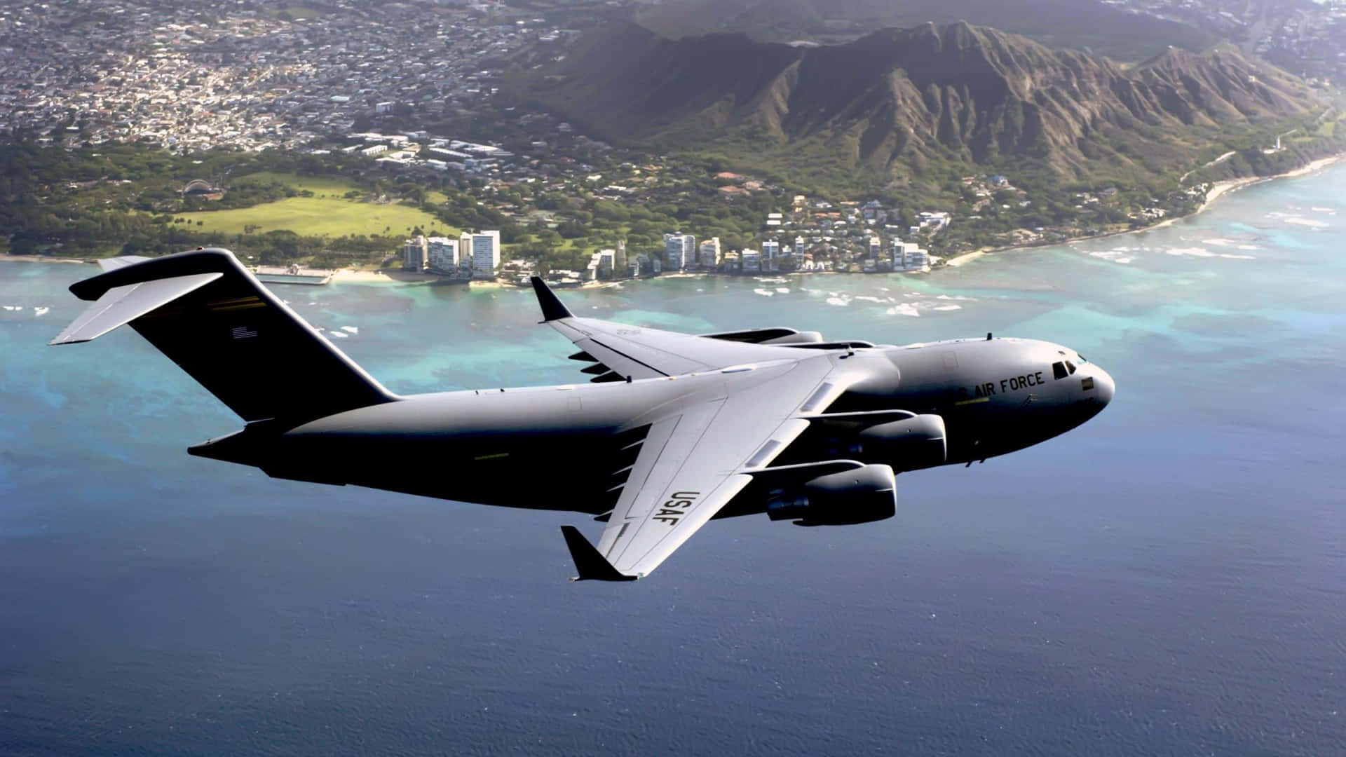 4k Planes City On Island Background