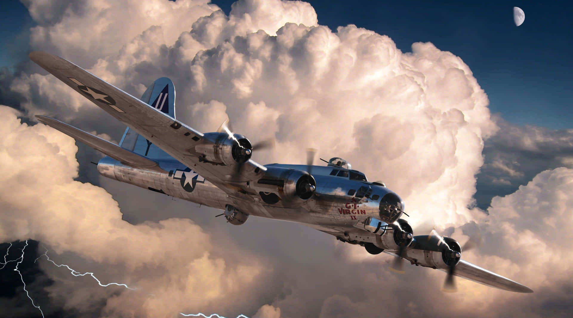 4k Planes Moon Clouds Background