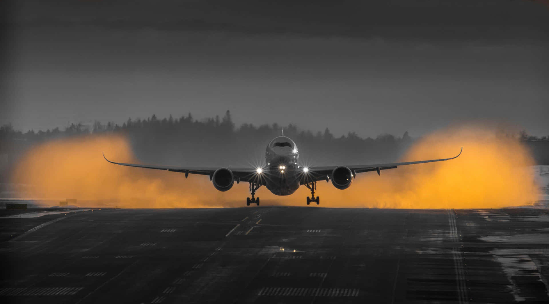 4k Planes Orange Smoke Takeoff Background