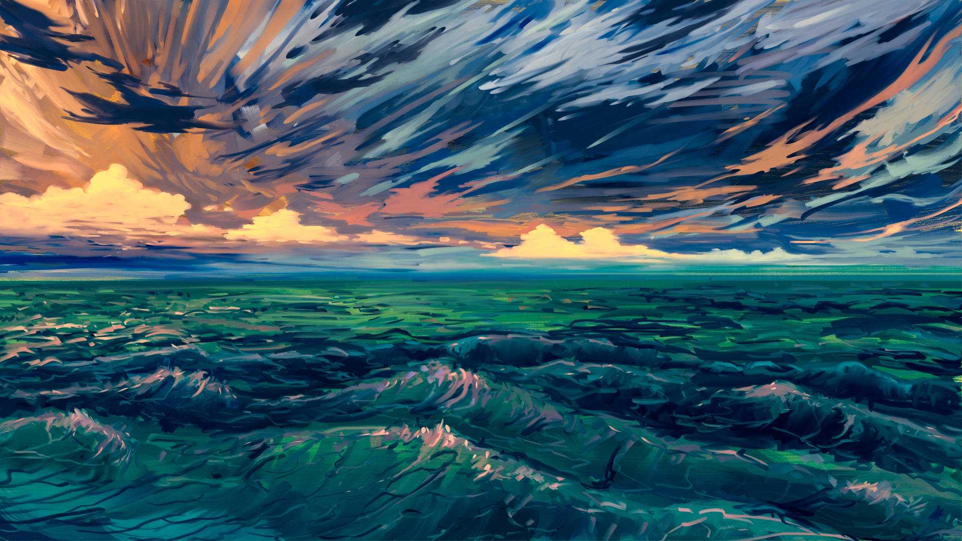 4k Sky Meets Ocean Digital Painting Background
