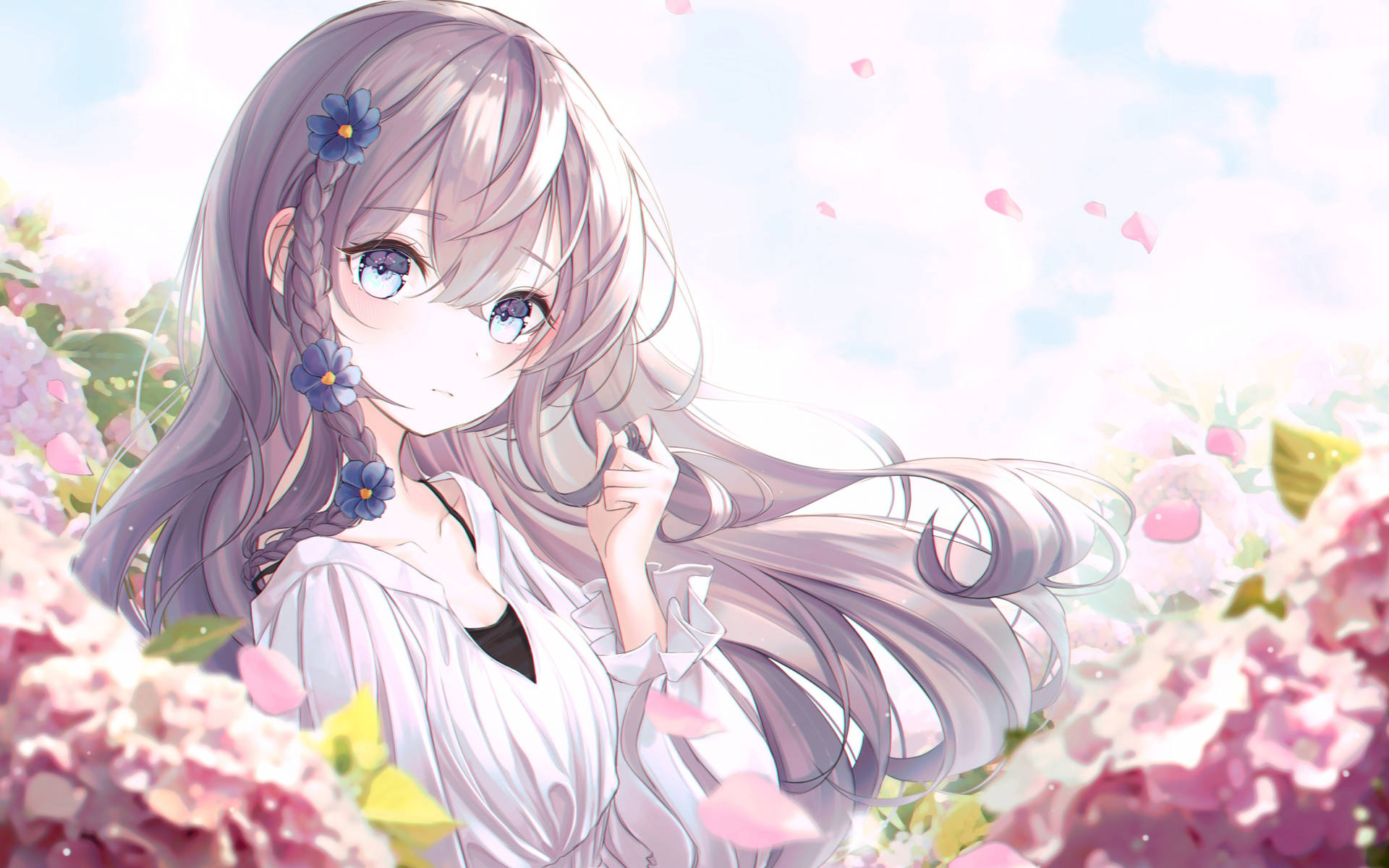 4k Spring Cute Girl Flowers Background