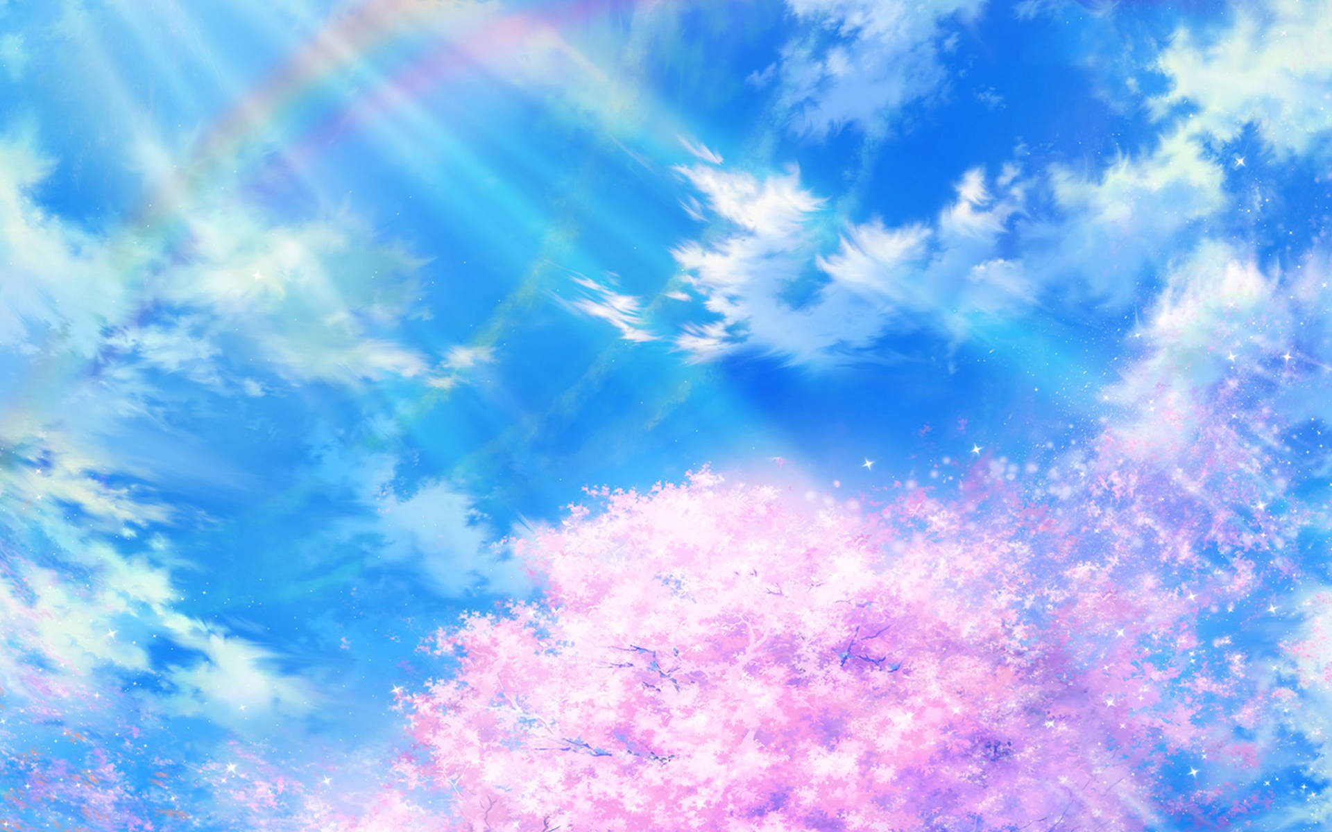 4k Spring Sakura Tree Rainbow Background