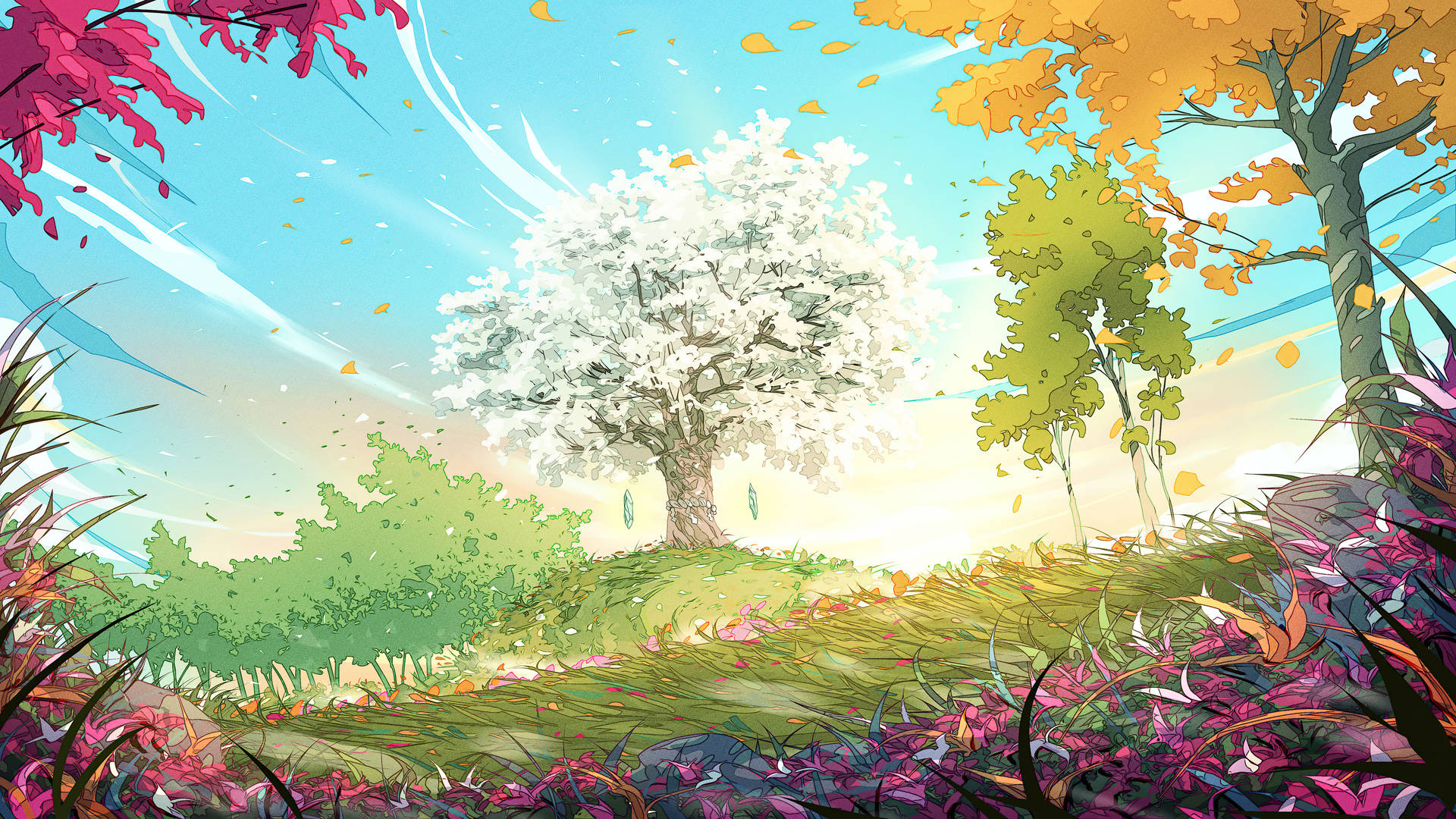 4k Spring Trees Artwork Background