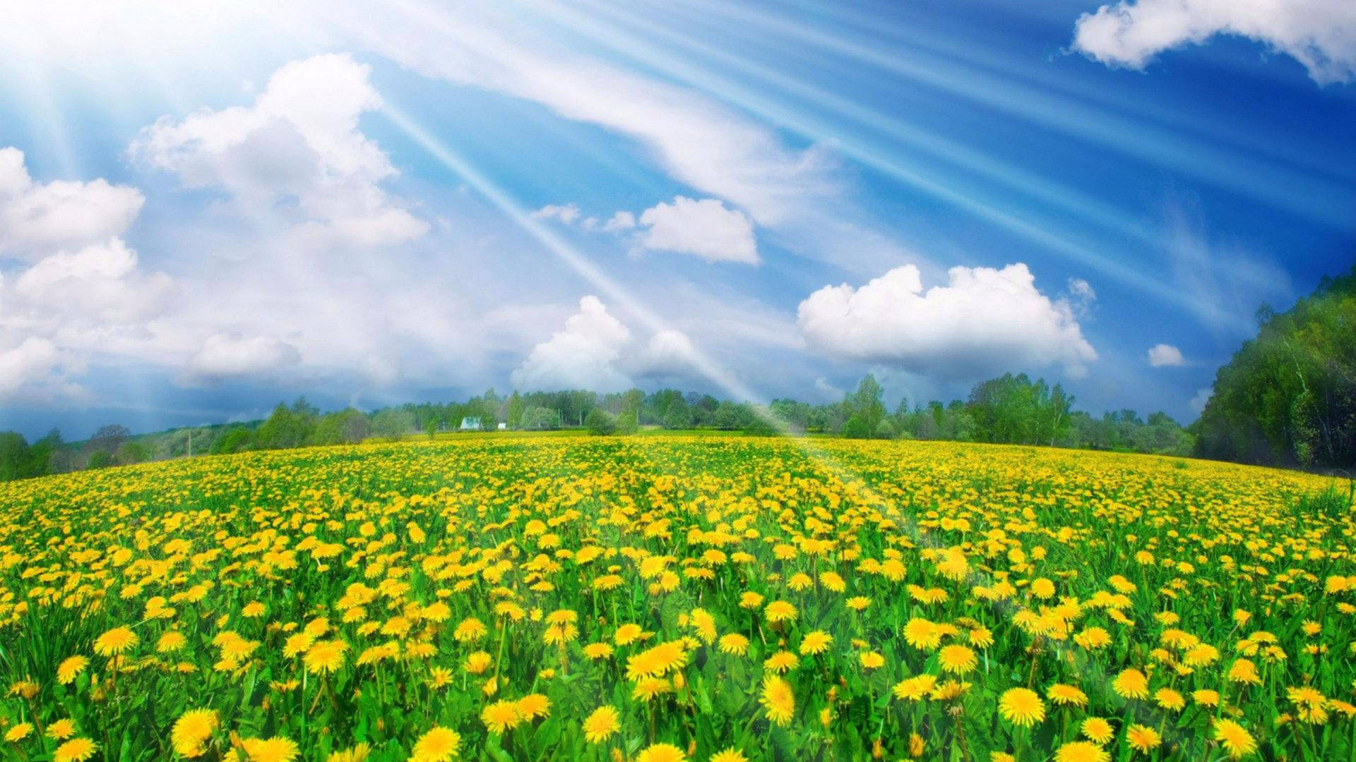 4k Spring Yellow Flowers Sun Shine Background