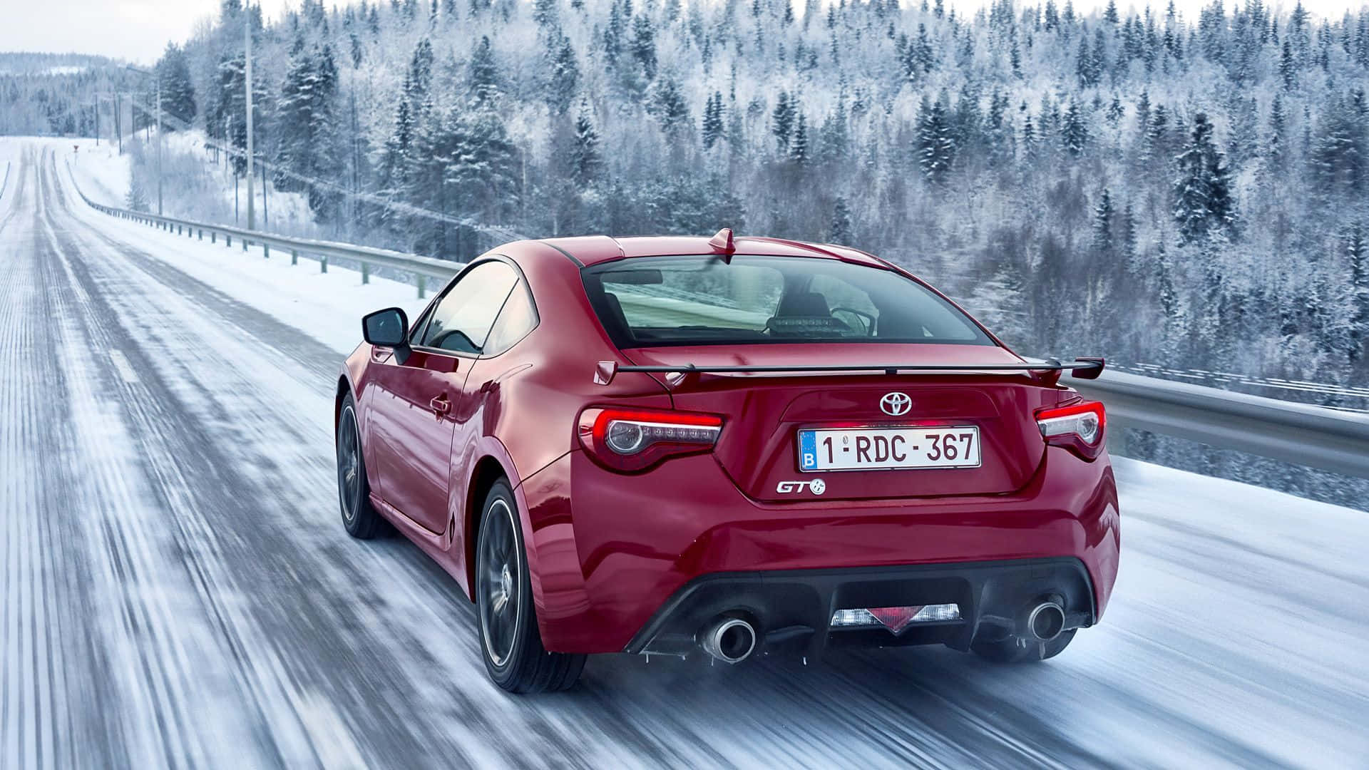 4k Toyota 86 Red Car Winter Snow Drive Background