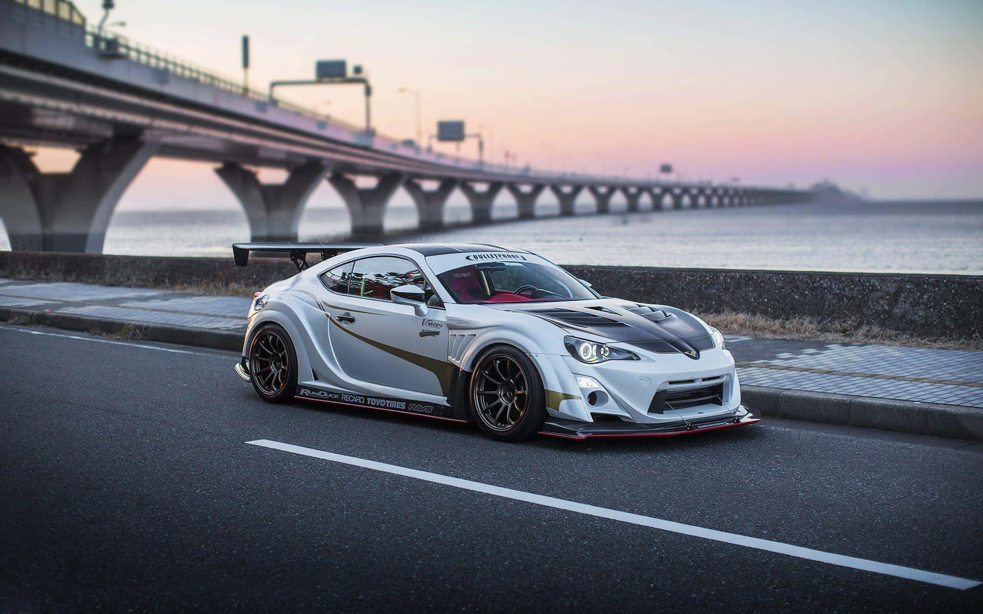4k Toyota 86 White Car Aesthetic Bridge Background