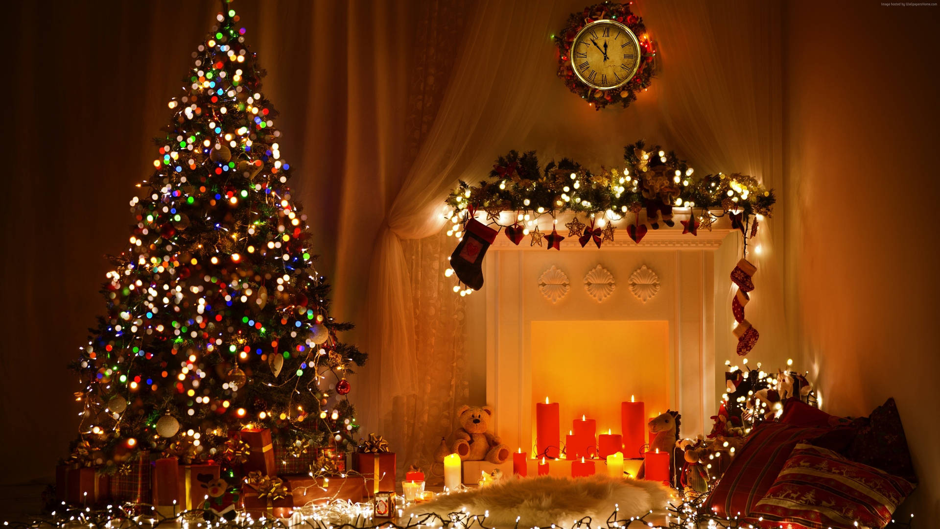 4k Ultra Hd Christmas Tree Fireplace Background