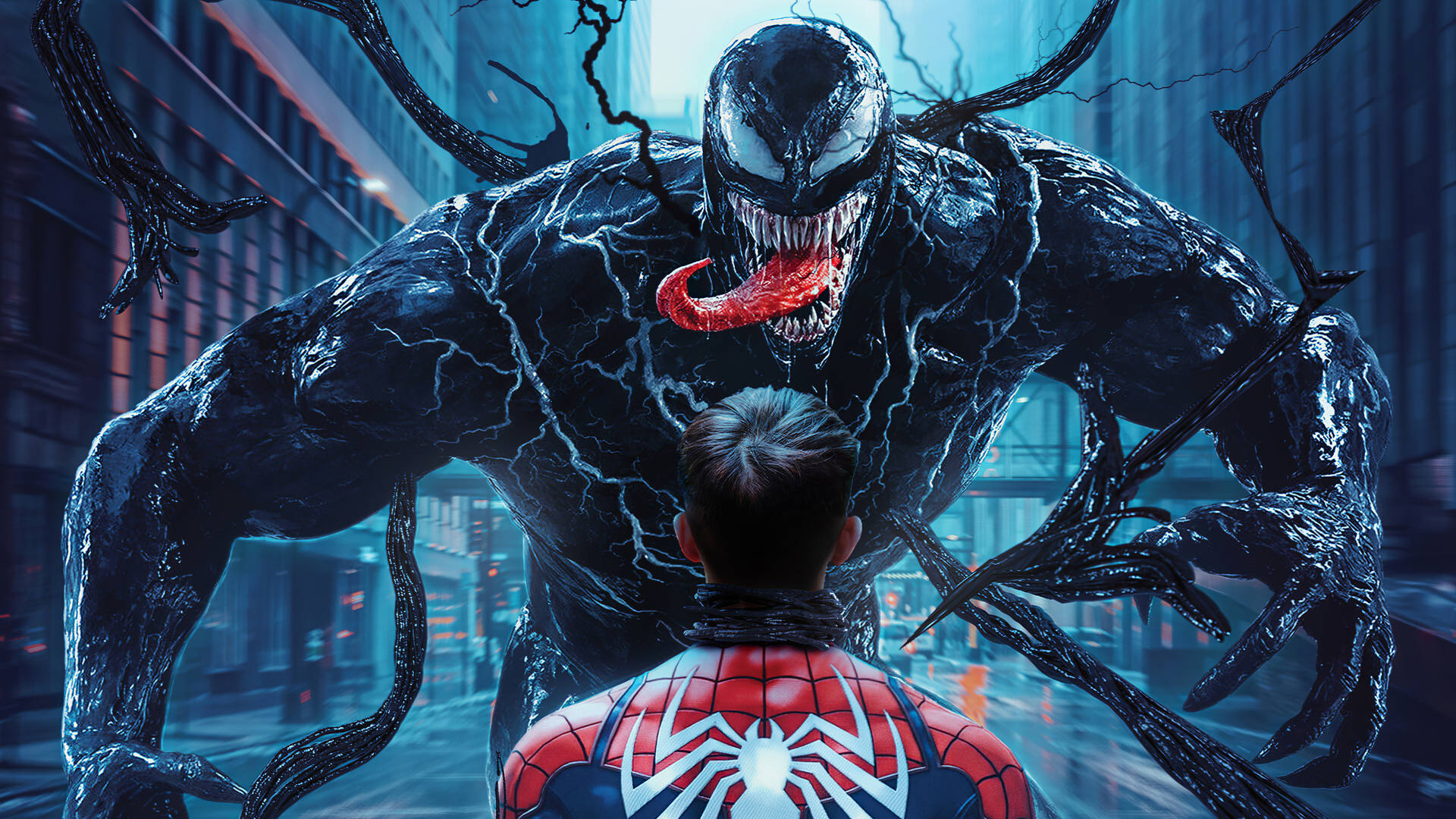 4k Ultra Hd Venom With Maskless Spider-man