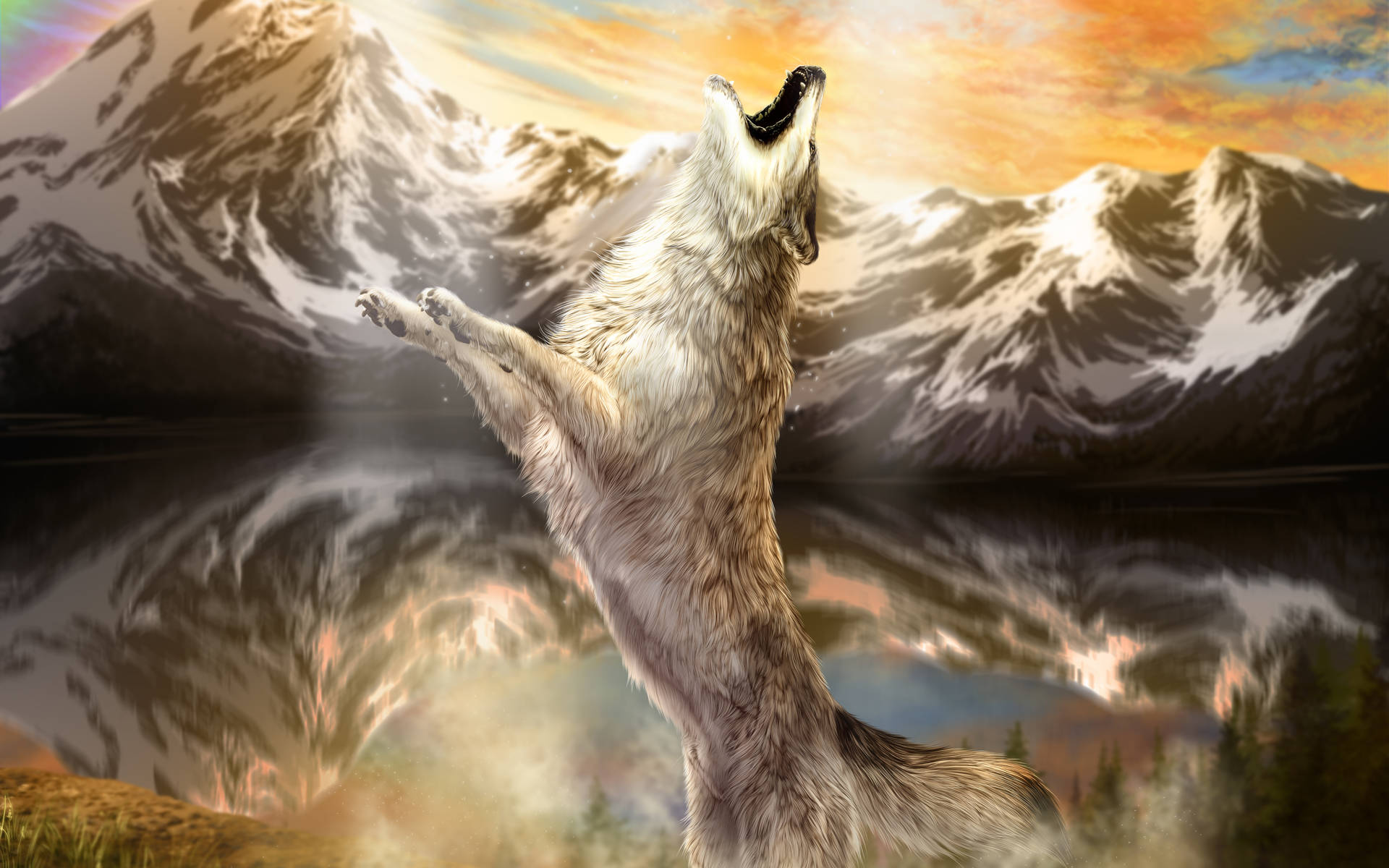 4k Ultra Hd Wolf Howling And Mountains Background