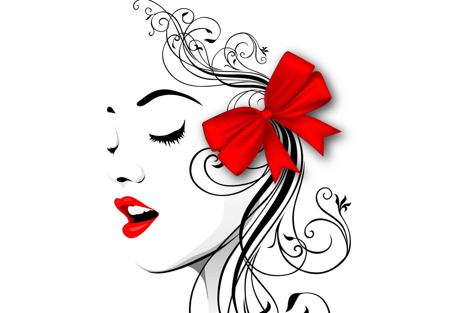 4k Vector Red Lips And A Red Ribbon Background