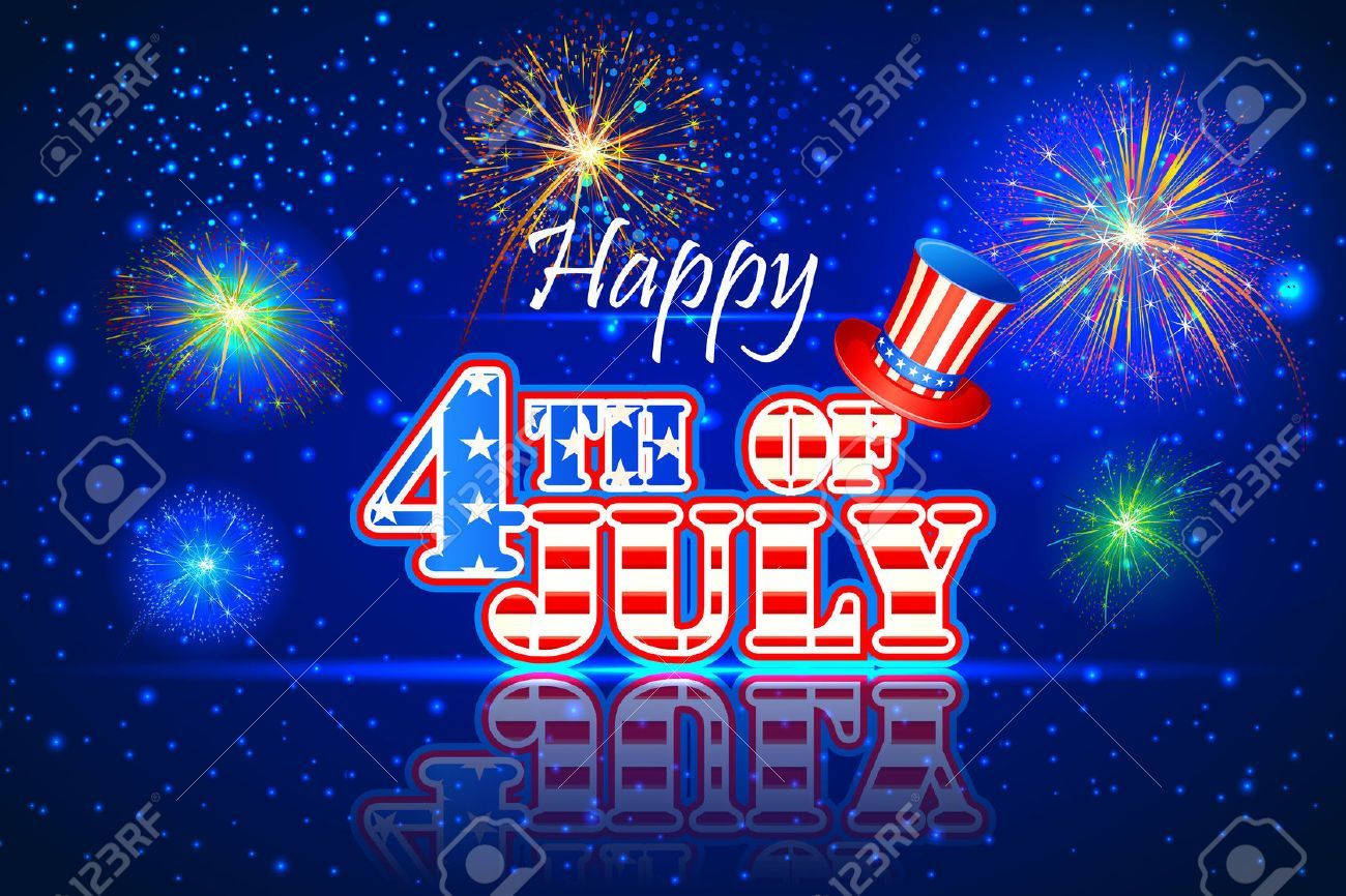 4th Of July Background With Fireworks And Hat Background