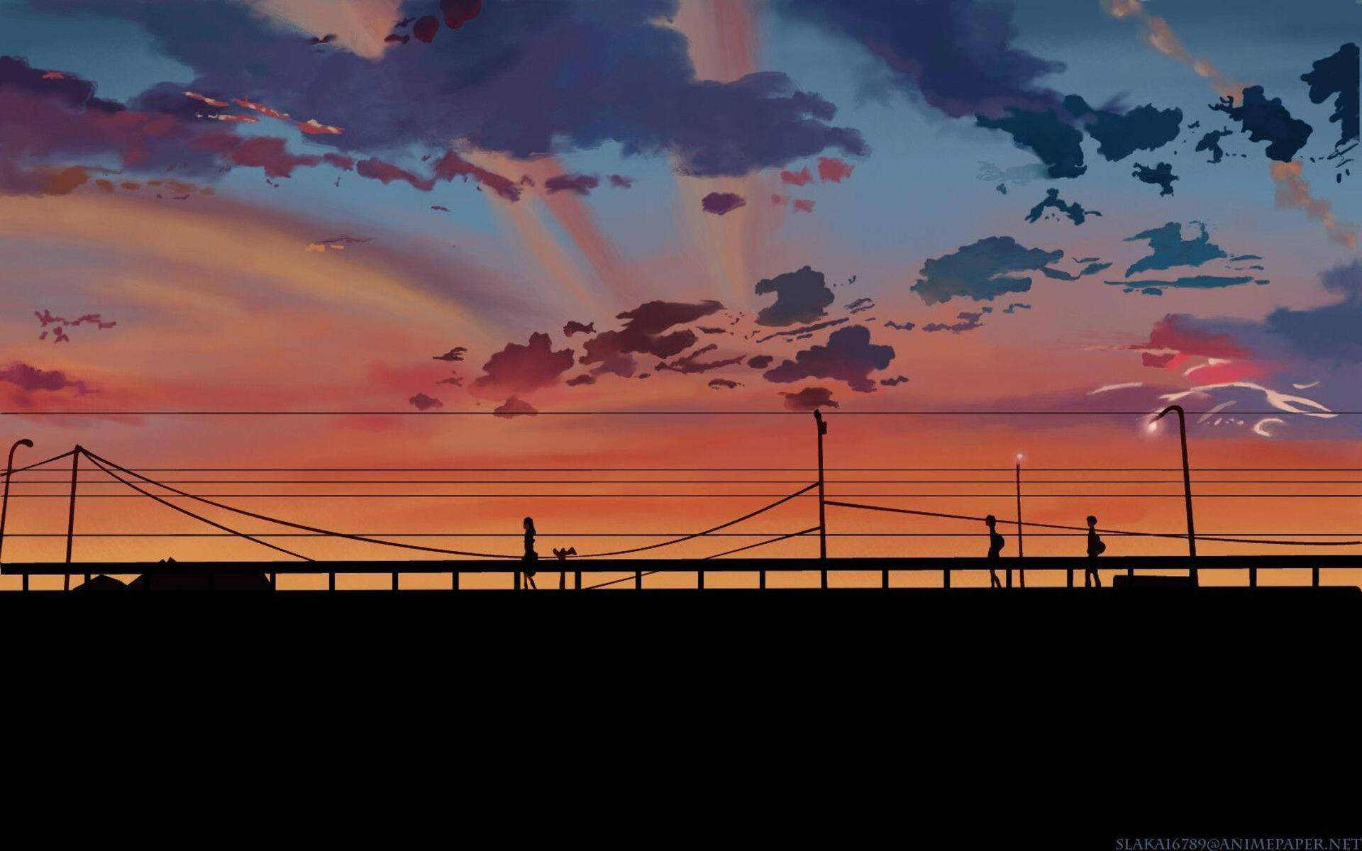 5 Centimeters Per Second Sunset Silhouette Background
