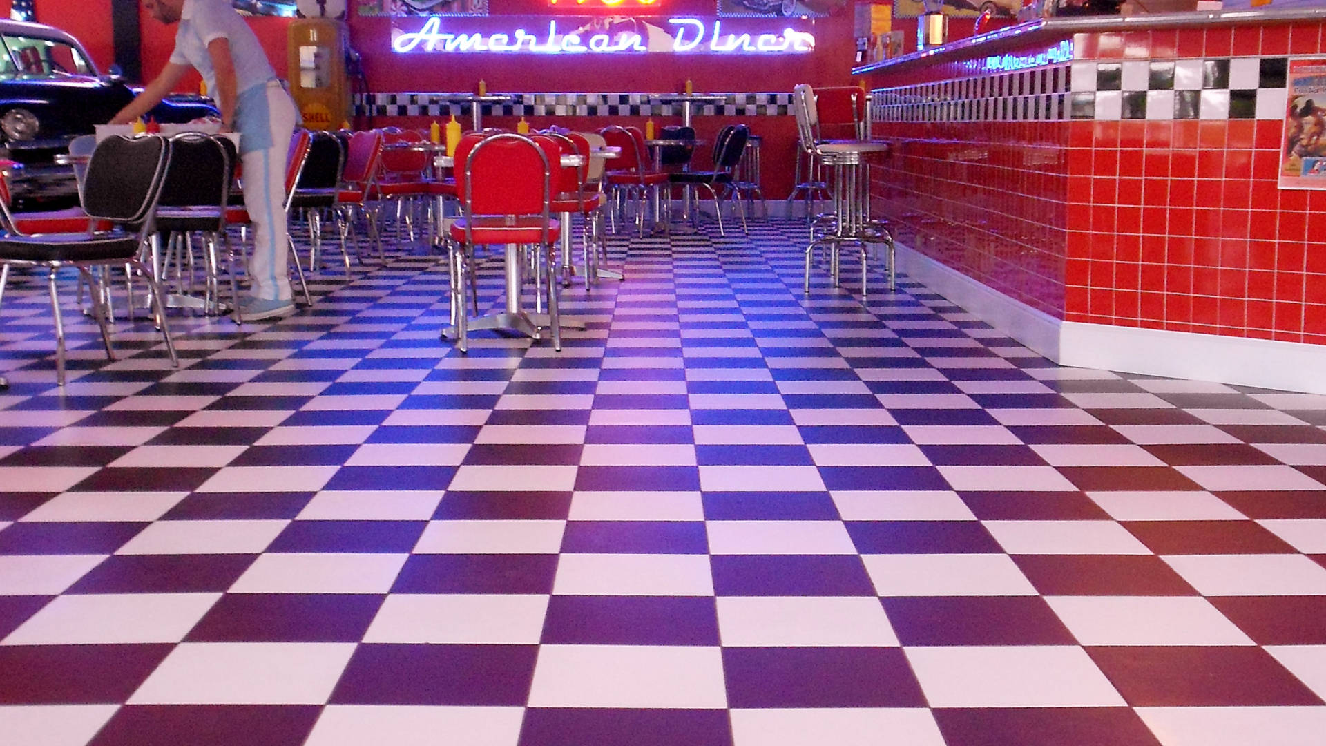 50s Diner Checkered Floor Background