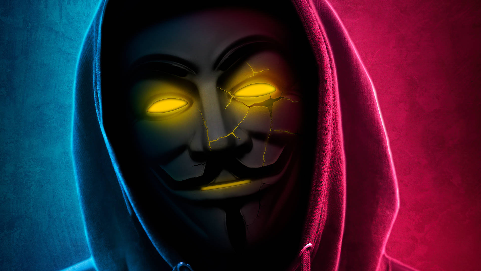 64k Ultra Hd Hacker Mask Glowing Yellow Eyes Background