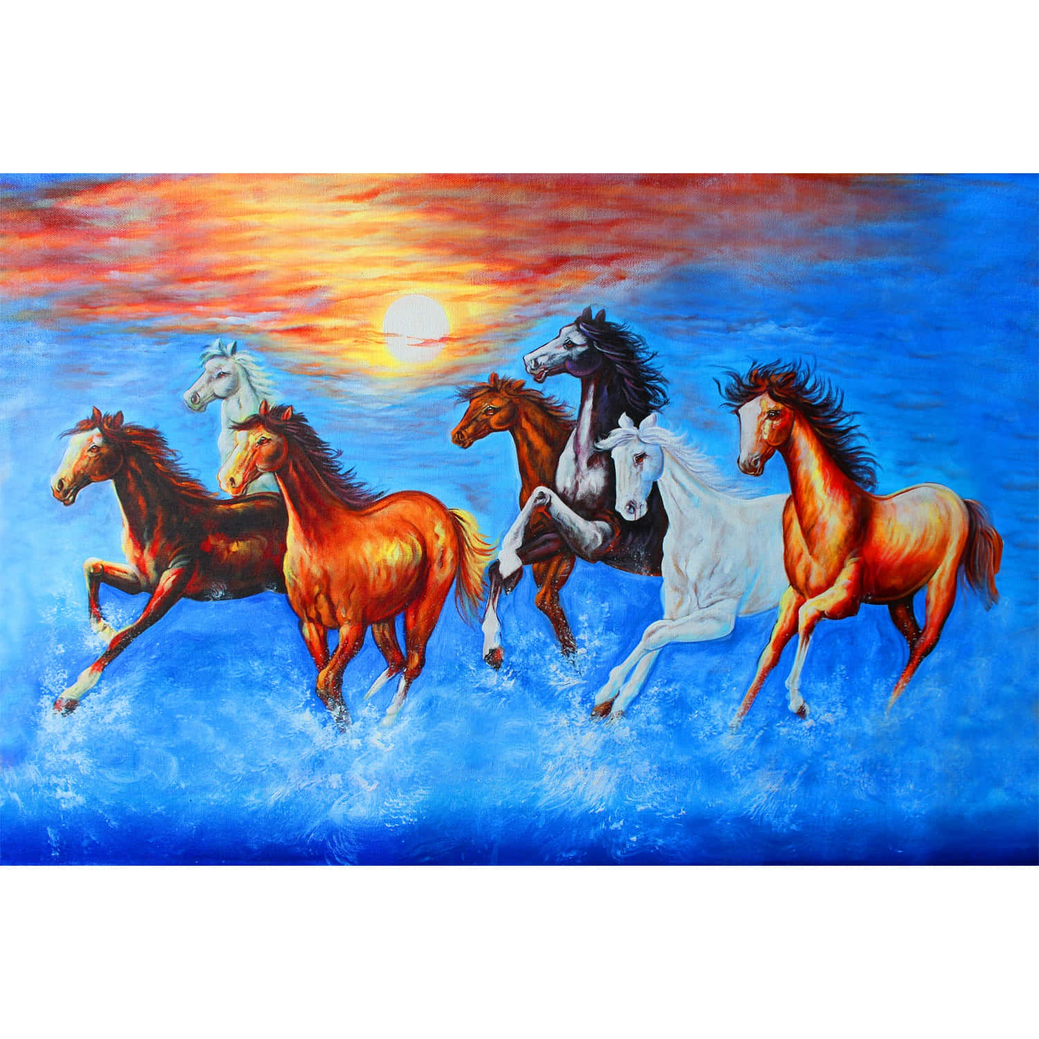 7 Horses On The Water Painting Background