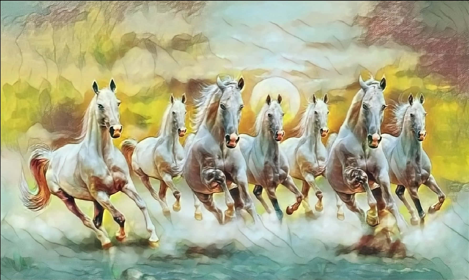 7 White Horses Blur Effect Background