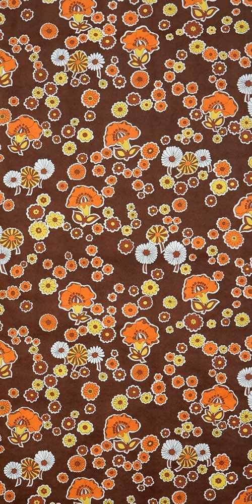 70s Floral Ornamented Brown Fabric Background