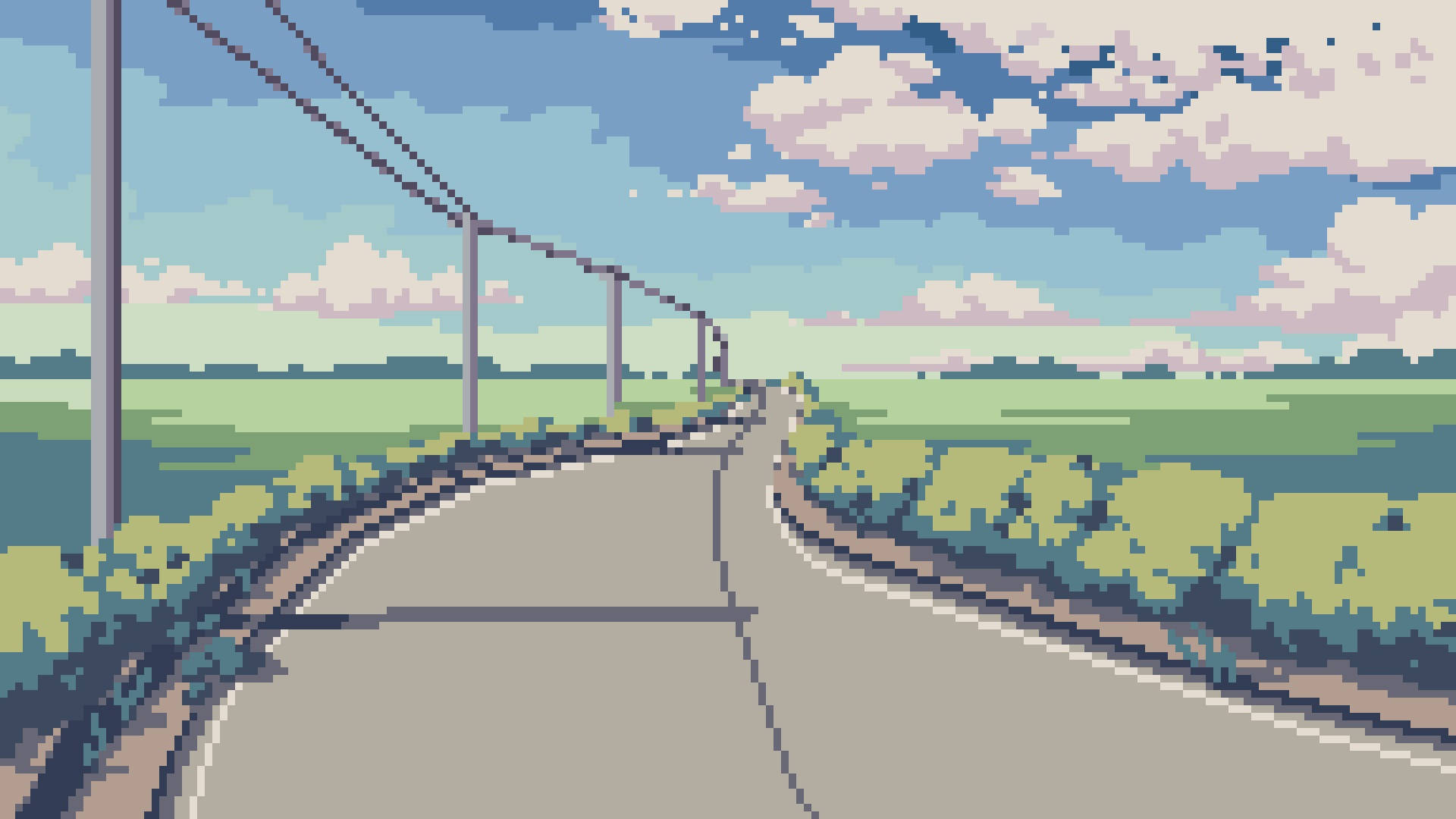 8-bit Aesthetic Japanese Road For Computer