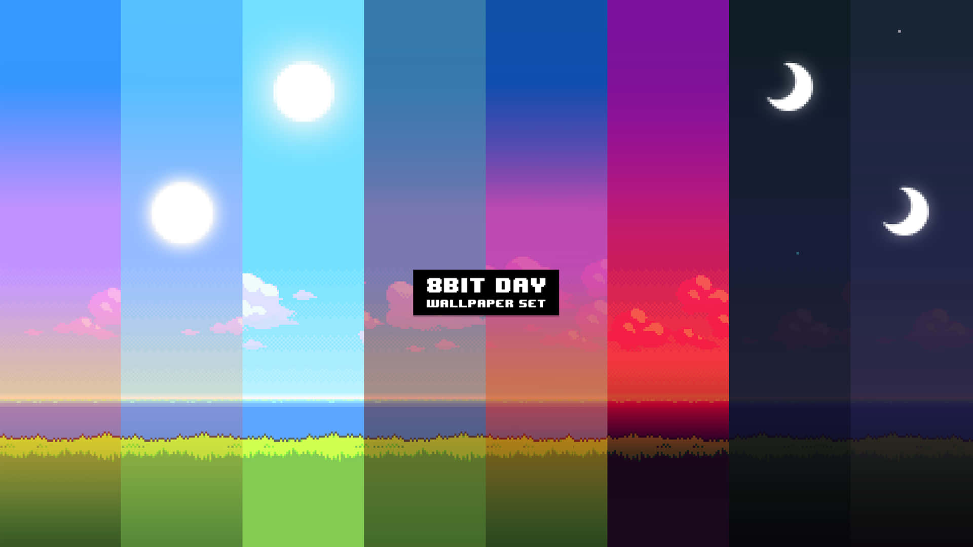 8 Bit Day Cycle Wallpaper Set