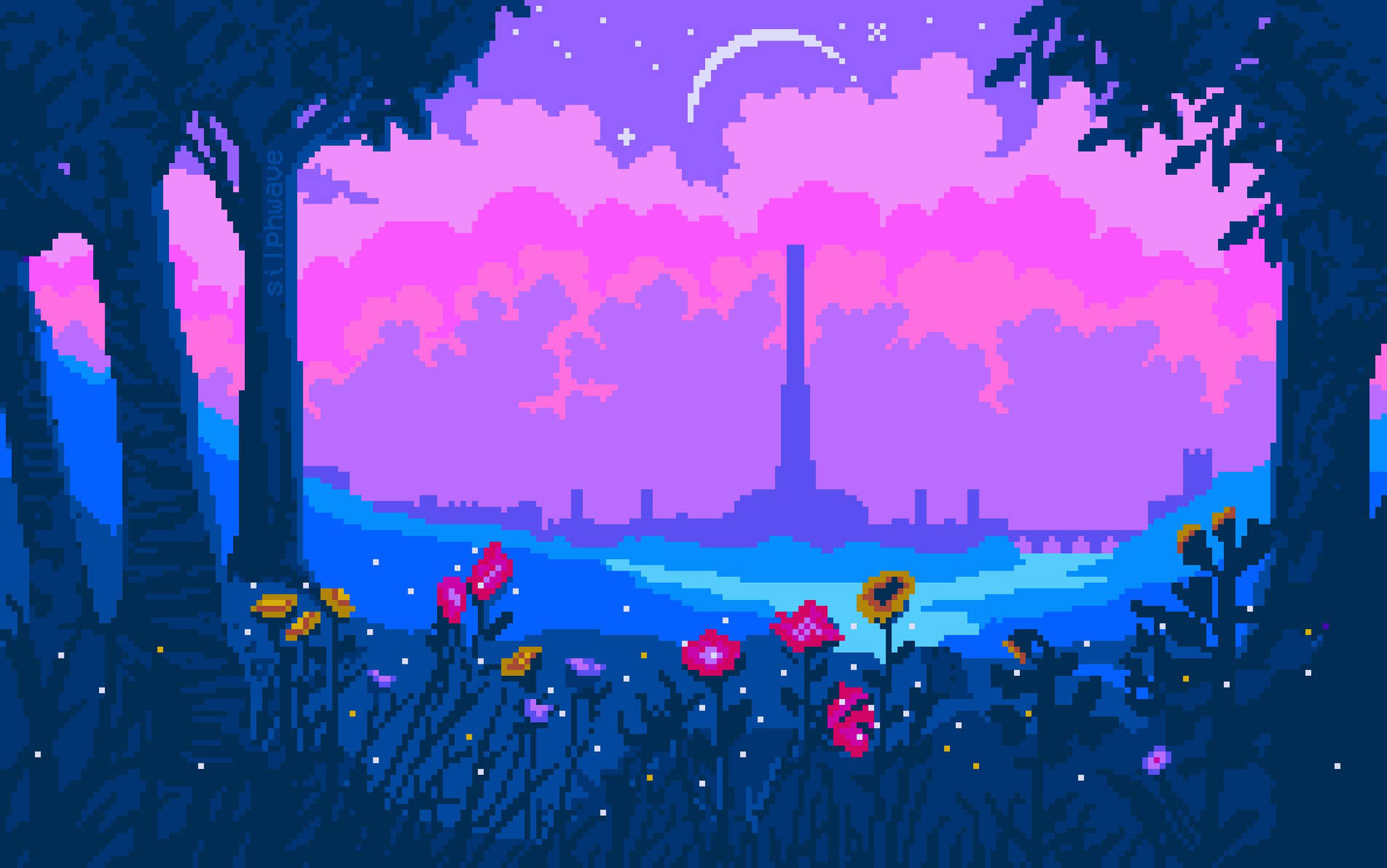 8-bit Factory Forest Cute Aesthetic Pc Background