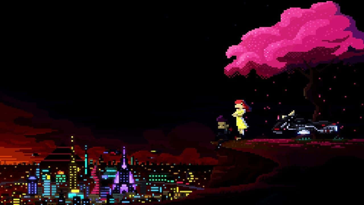 8-bit Lovers Looking At The City Lo Fi Desktop Background