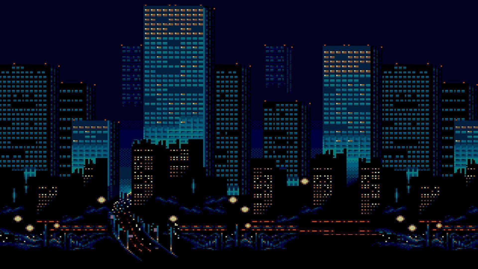 8 Bit Tall City Buildings Background