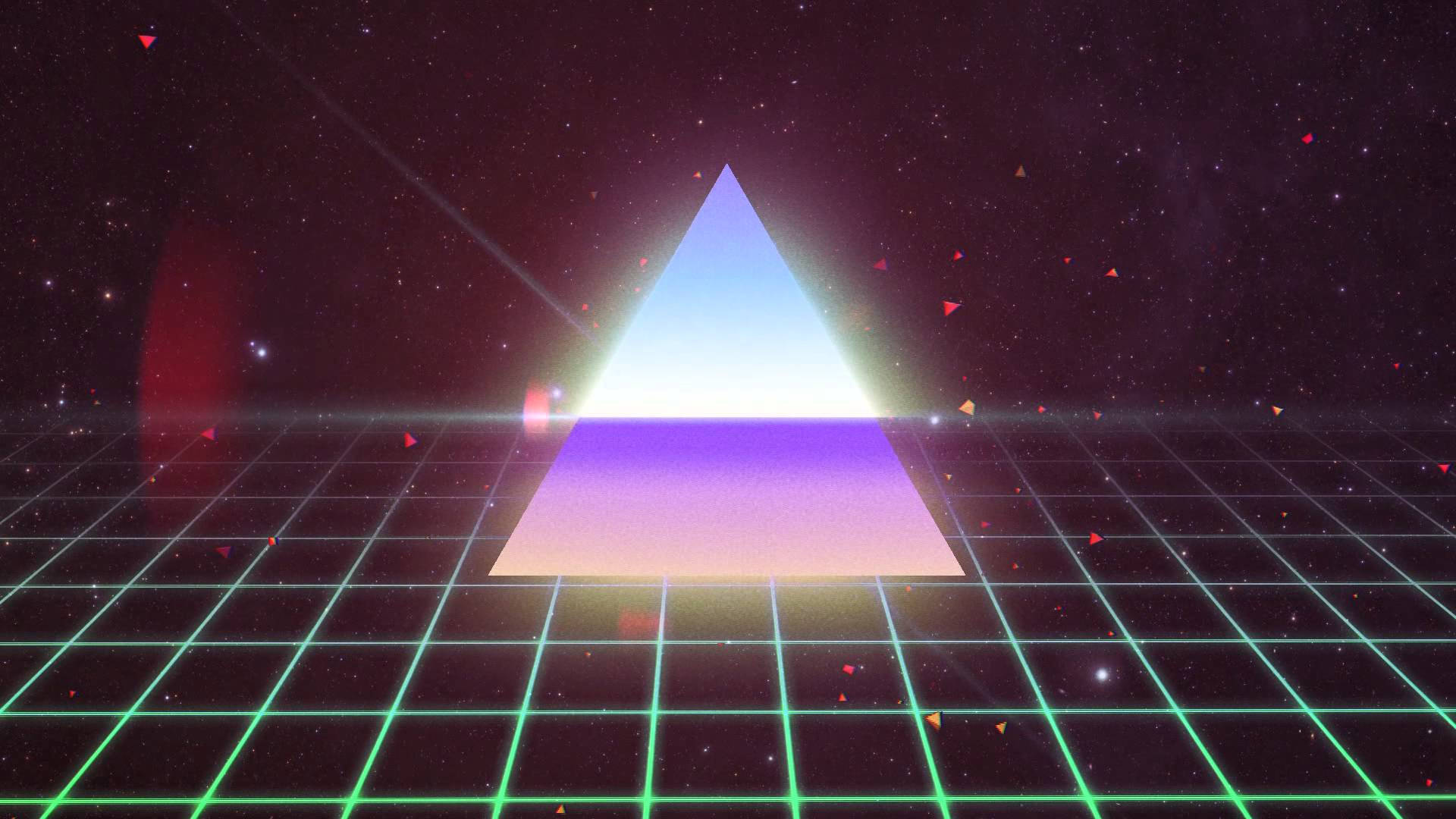 80s Neon Grid Triangle Background