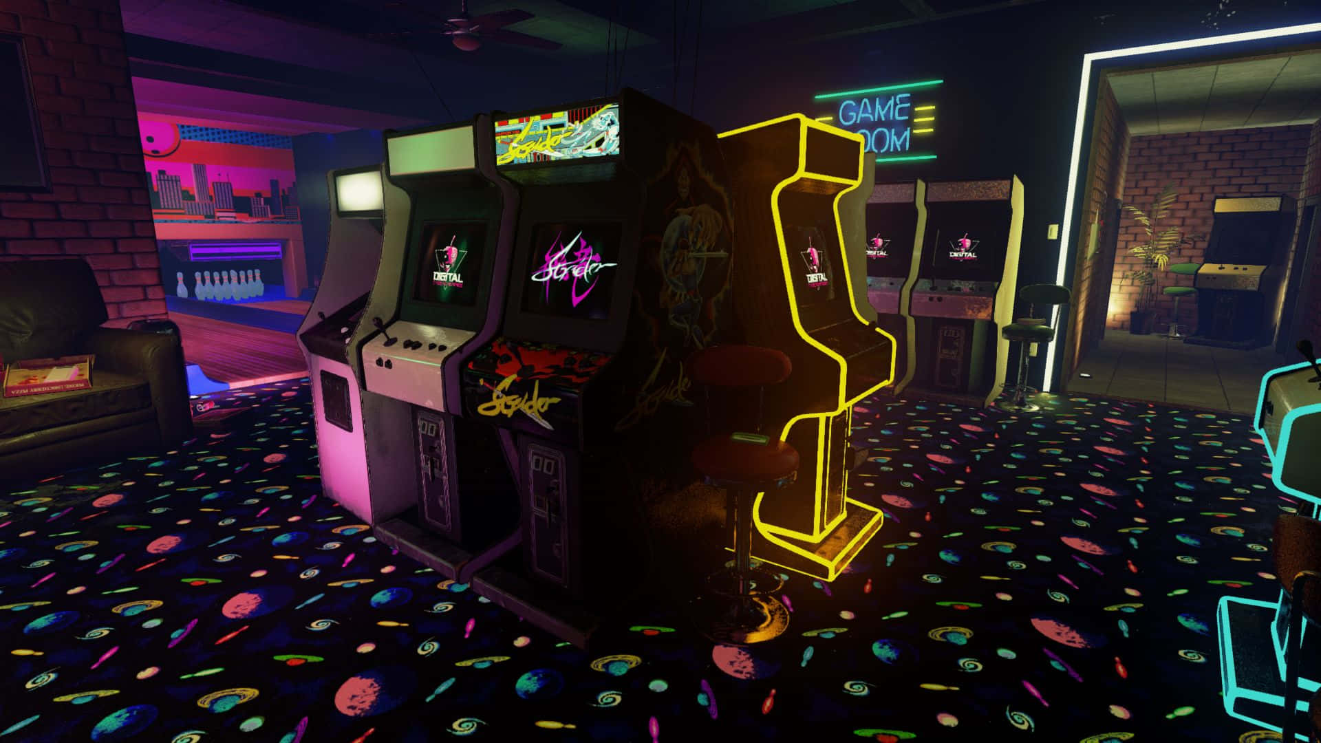 80s Retro Arcade Neon Lights Background