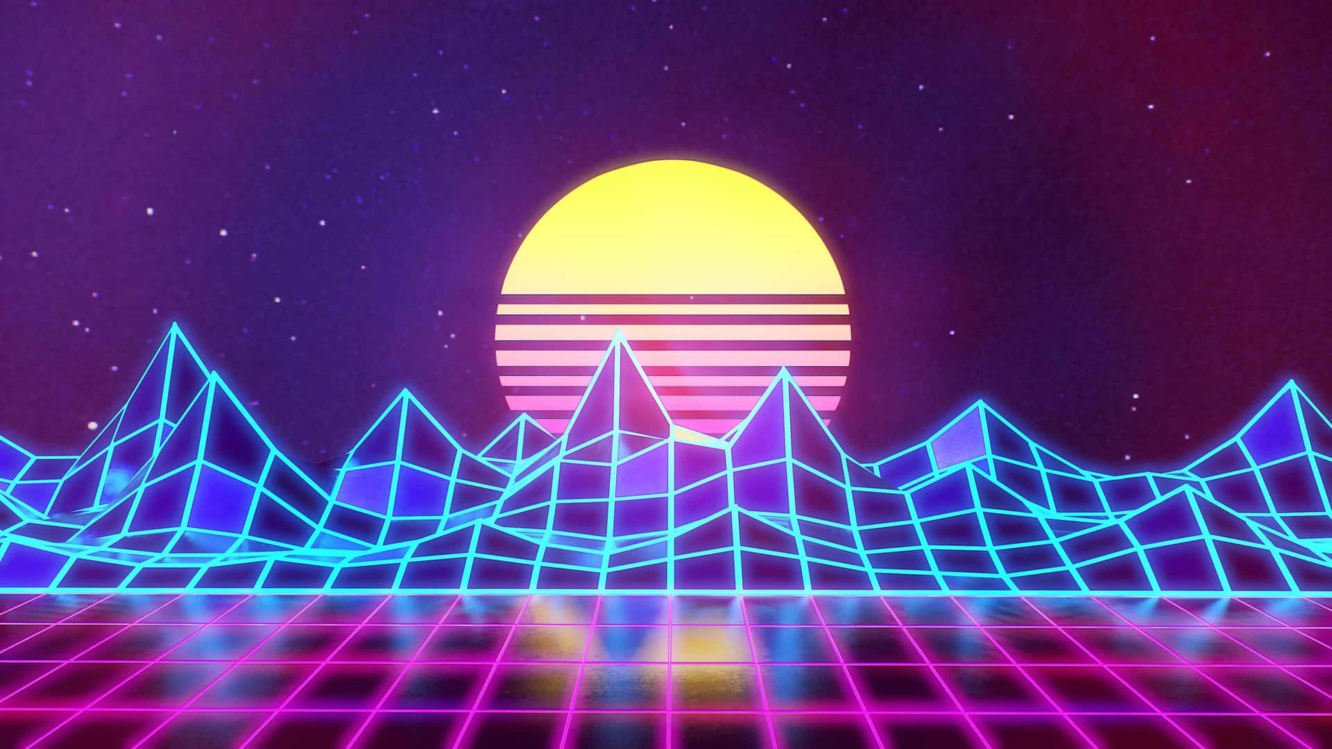 80s Retro Background With A Sun And Mountains Background