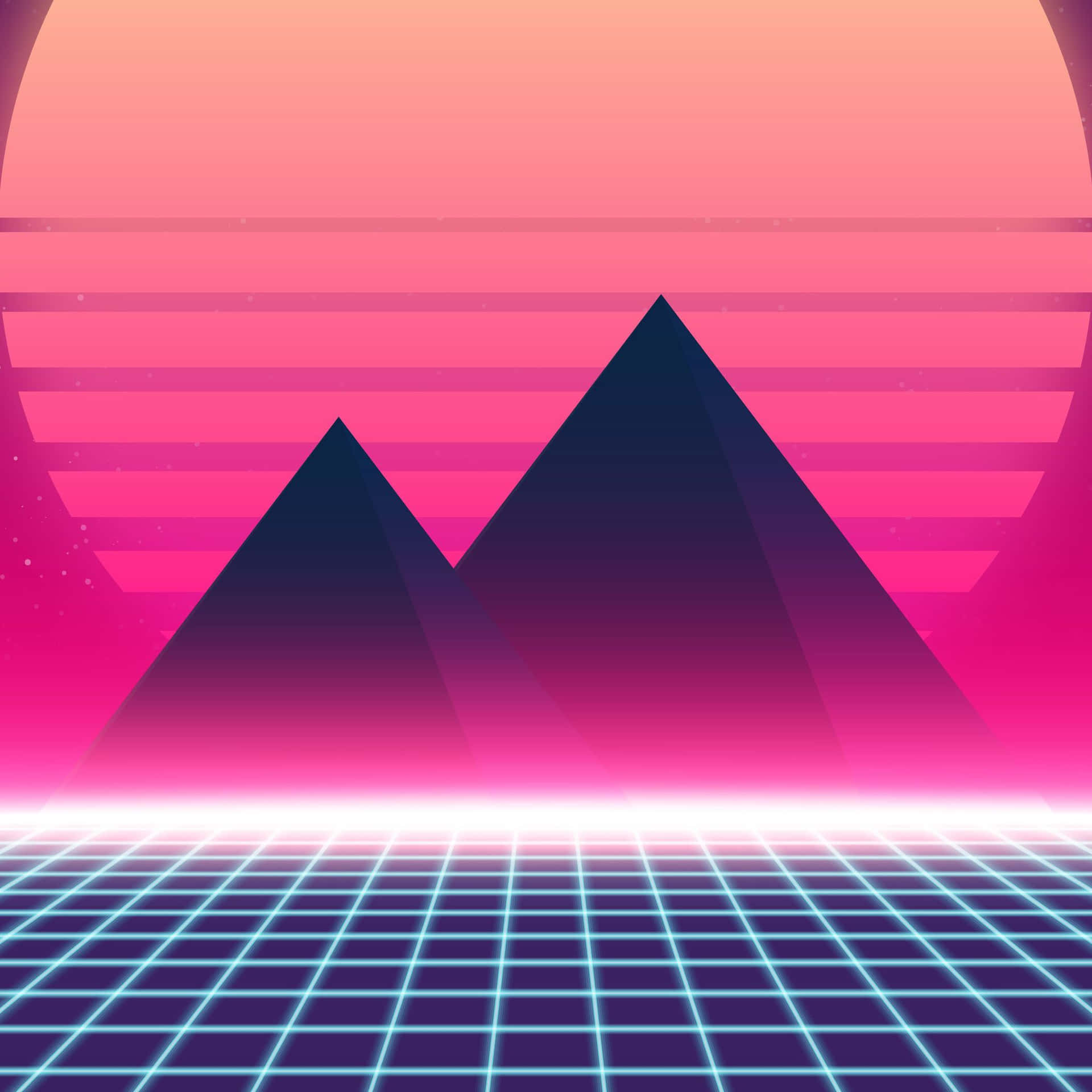 80s Retro Style Background With Mountains And A Sunset Background