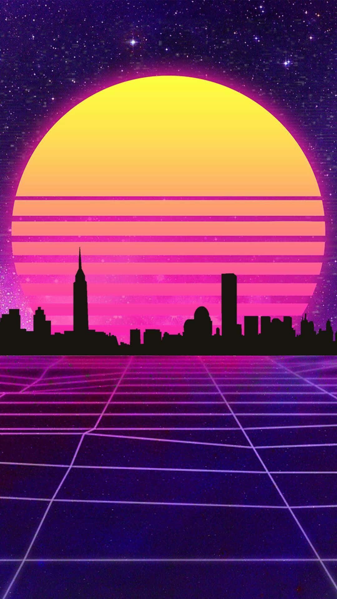 80s Vaporwave Neon Sunset Background