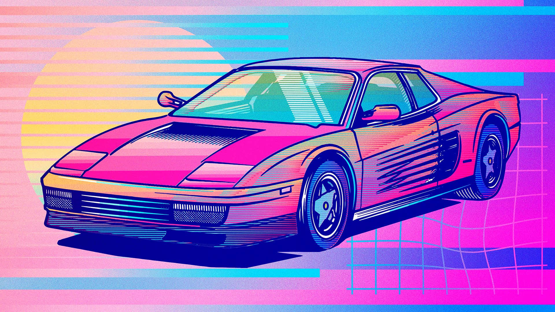 80s Vaporwave Sports Car Background