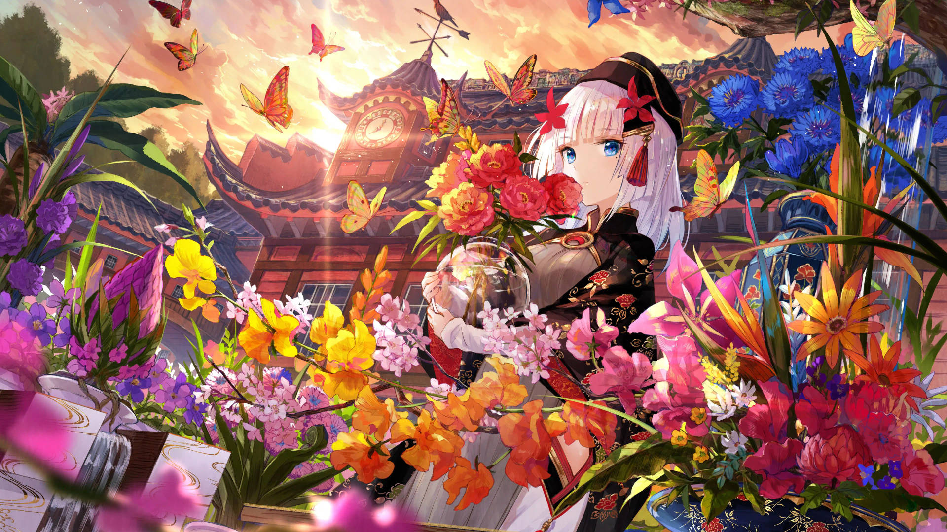 8k Anime Girl And Flowers