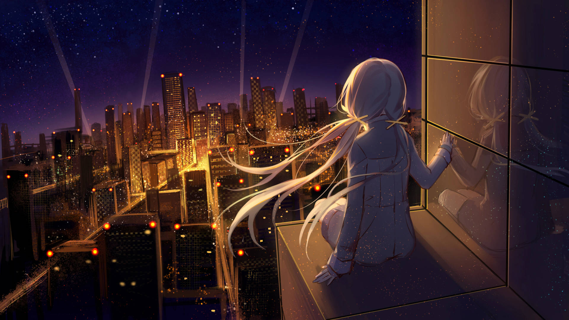 8k Anime Girl Overlooking City