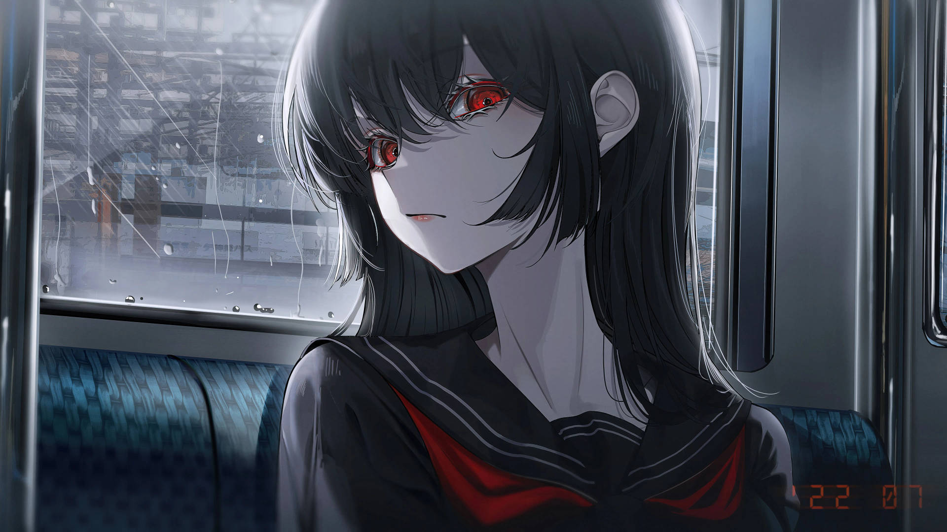 8k Anime Red-eyed Girl Background