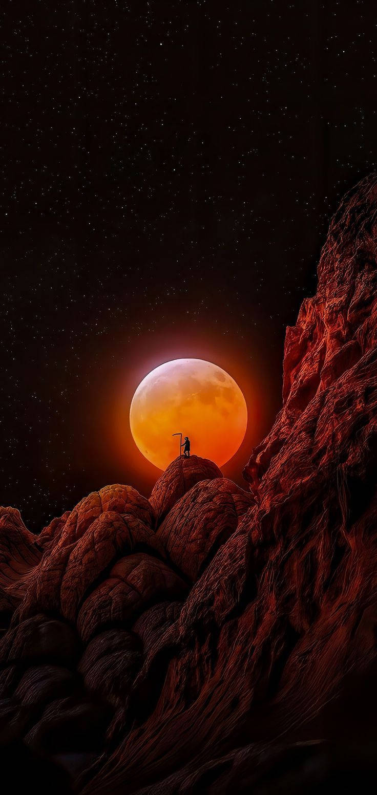 8k Iphone Man Against A Moonlit Night Background