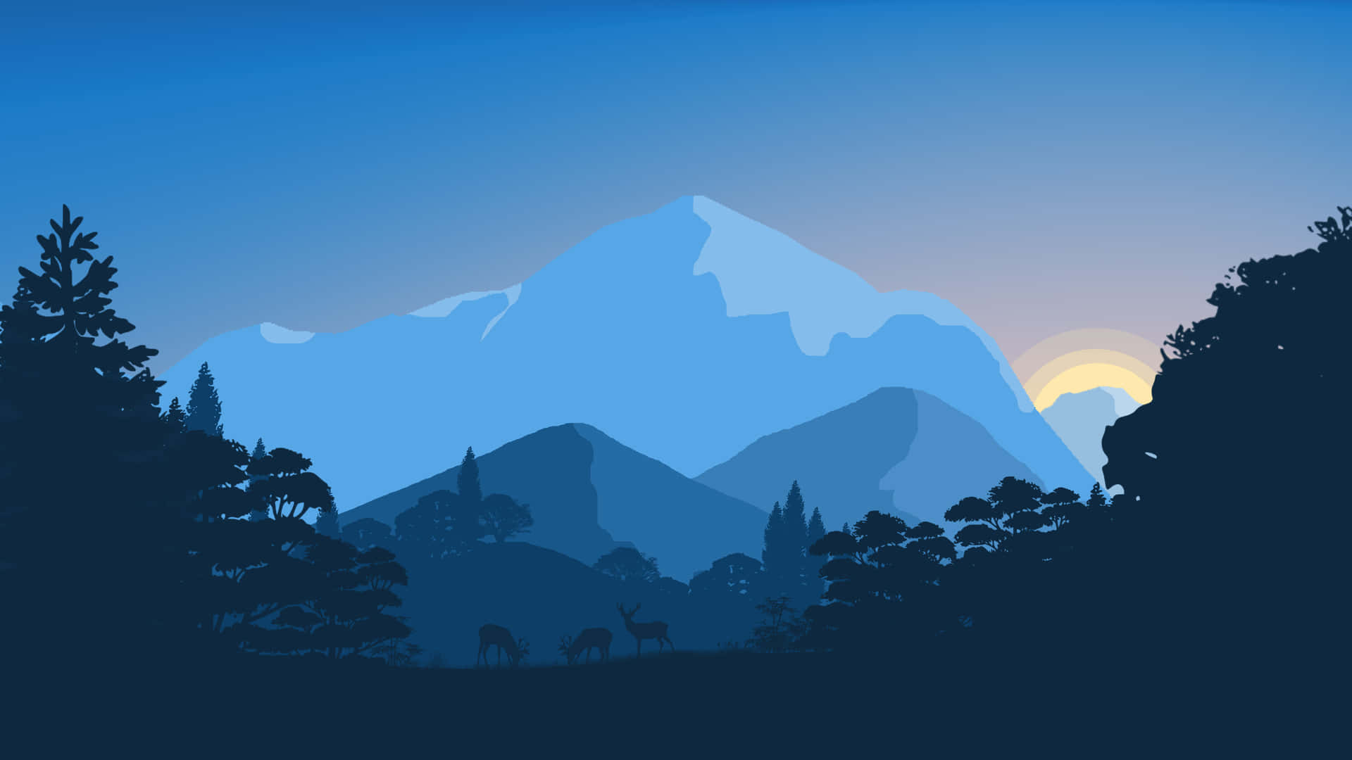 8k Minimalist Mountain In Forest Background