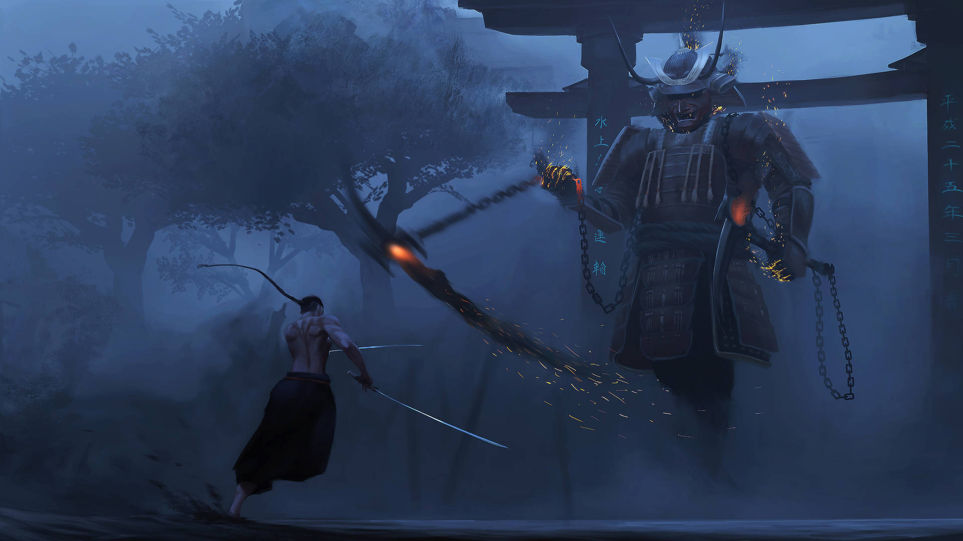 8k Samurai And A Giant Background