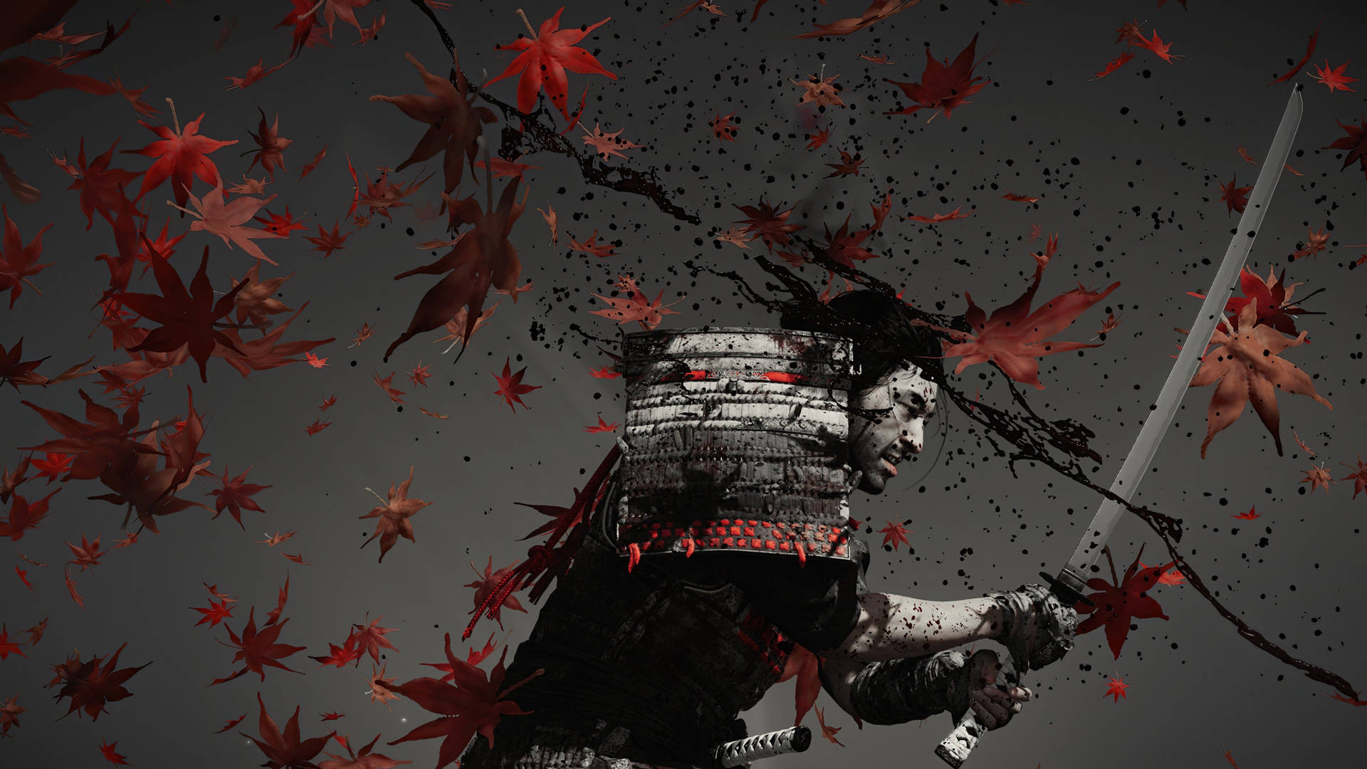 8k Samurai And Maple Leaves Artwork