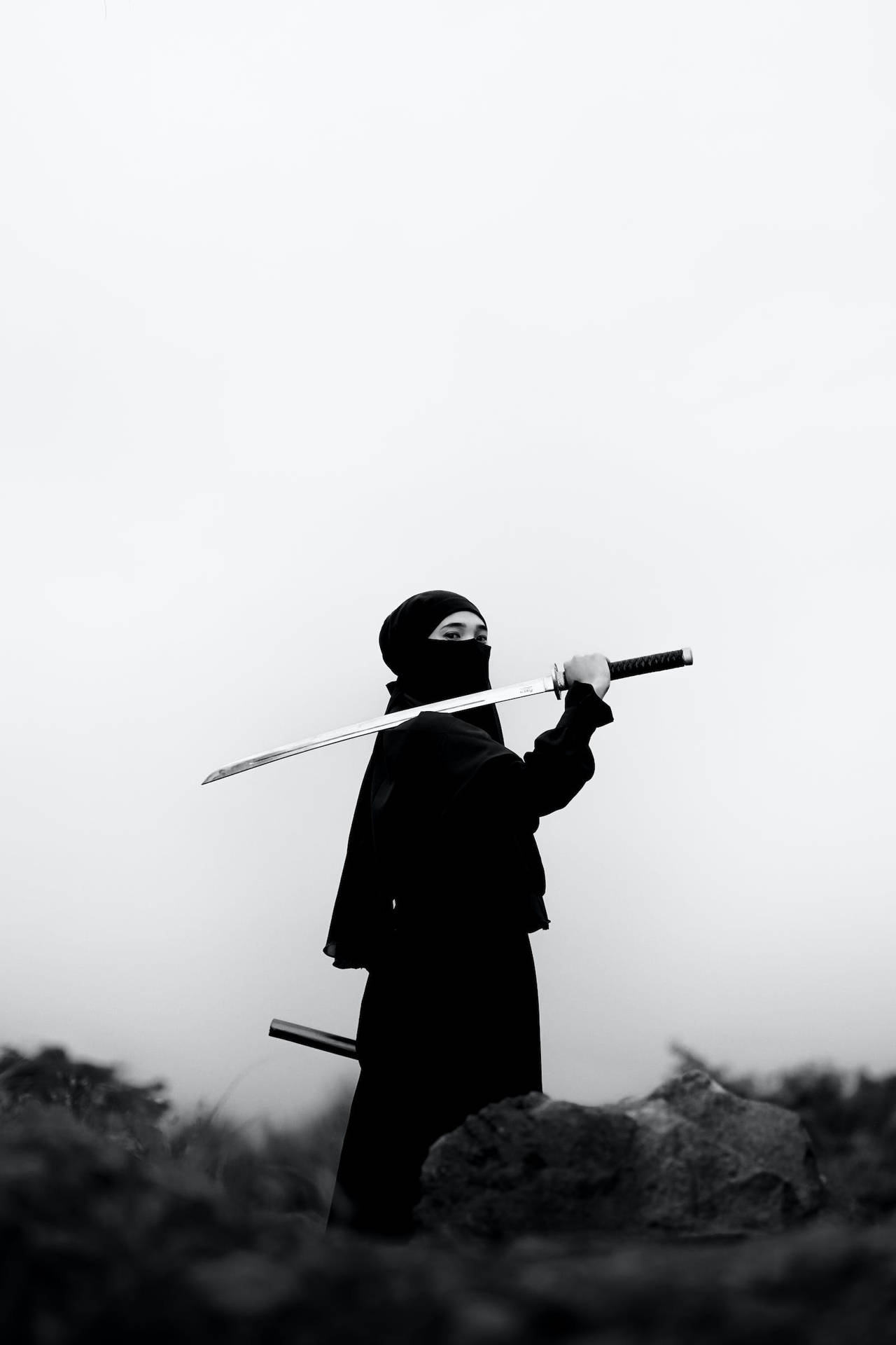 8k Samurai In Black Outfit Background