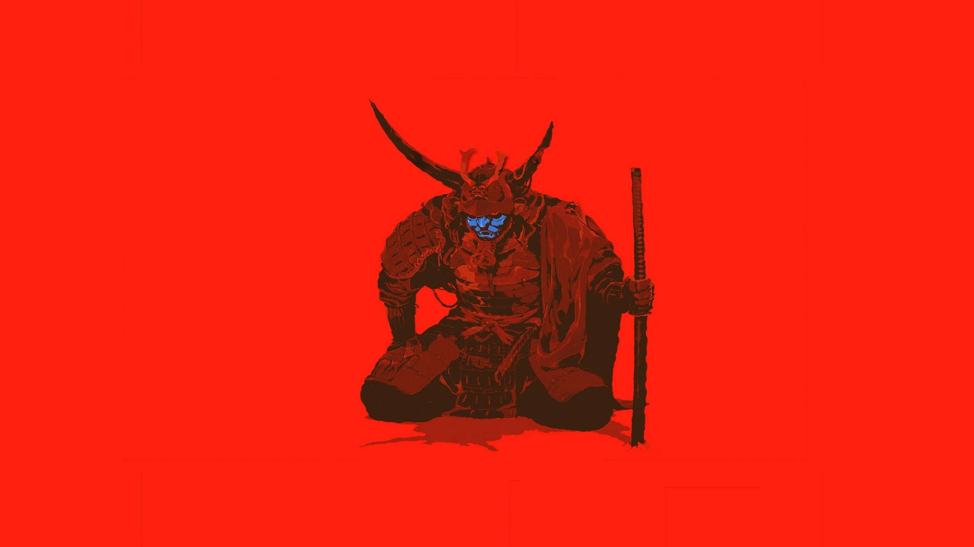 8k Samurai In Red Armour Suit Background