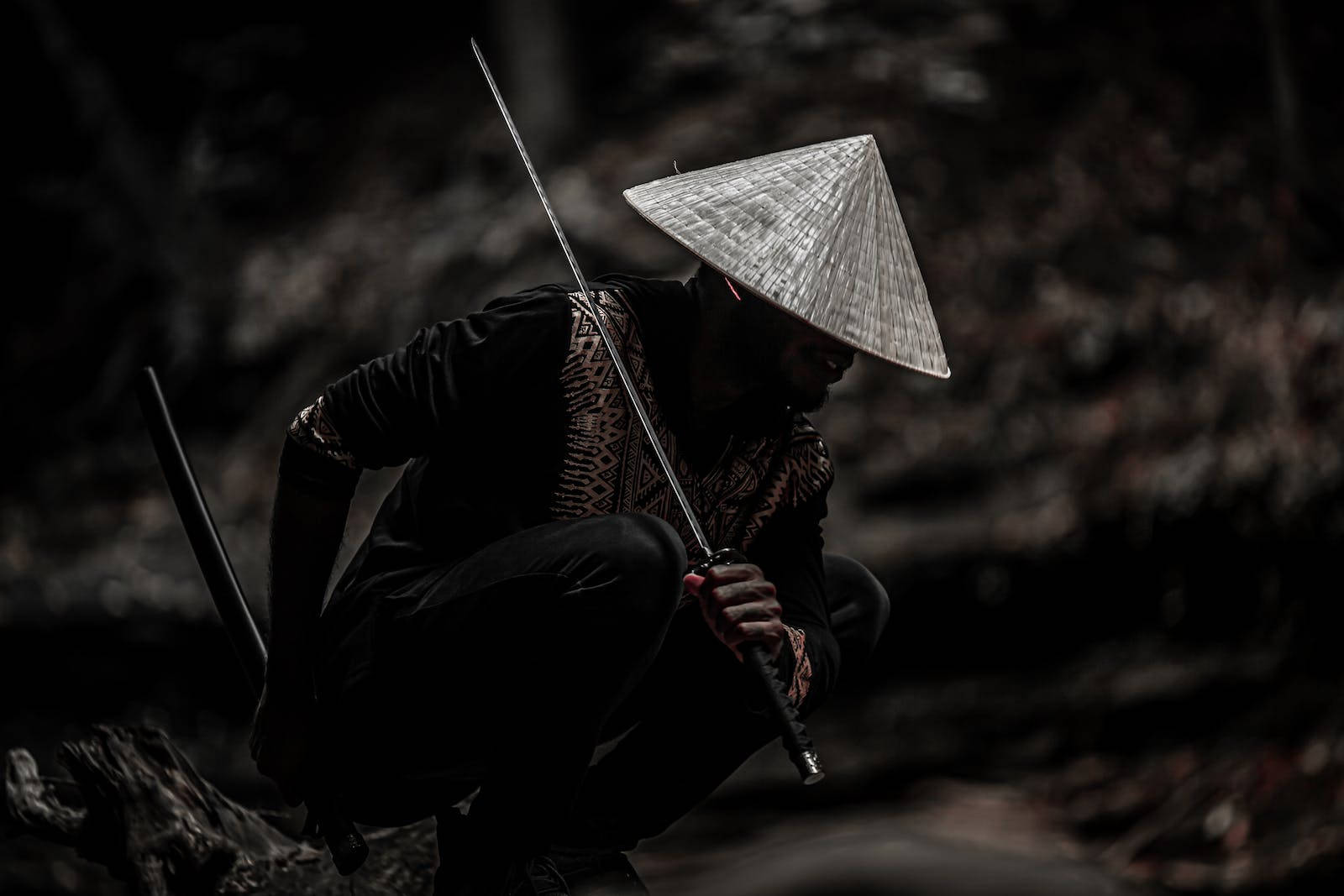 8k Samurai With Katana And Sedge Hat Background