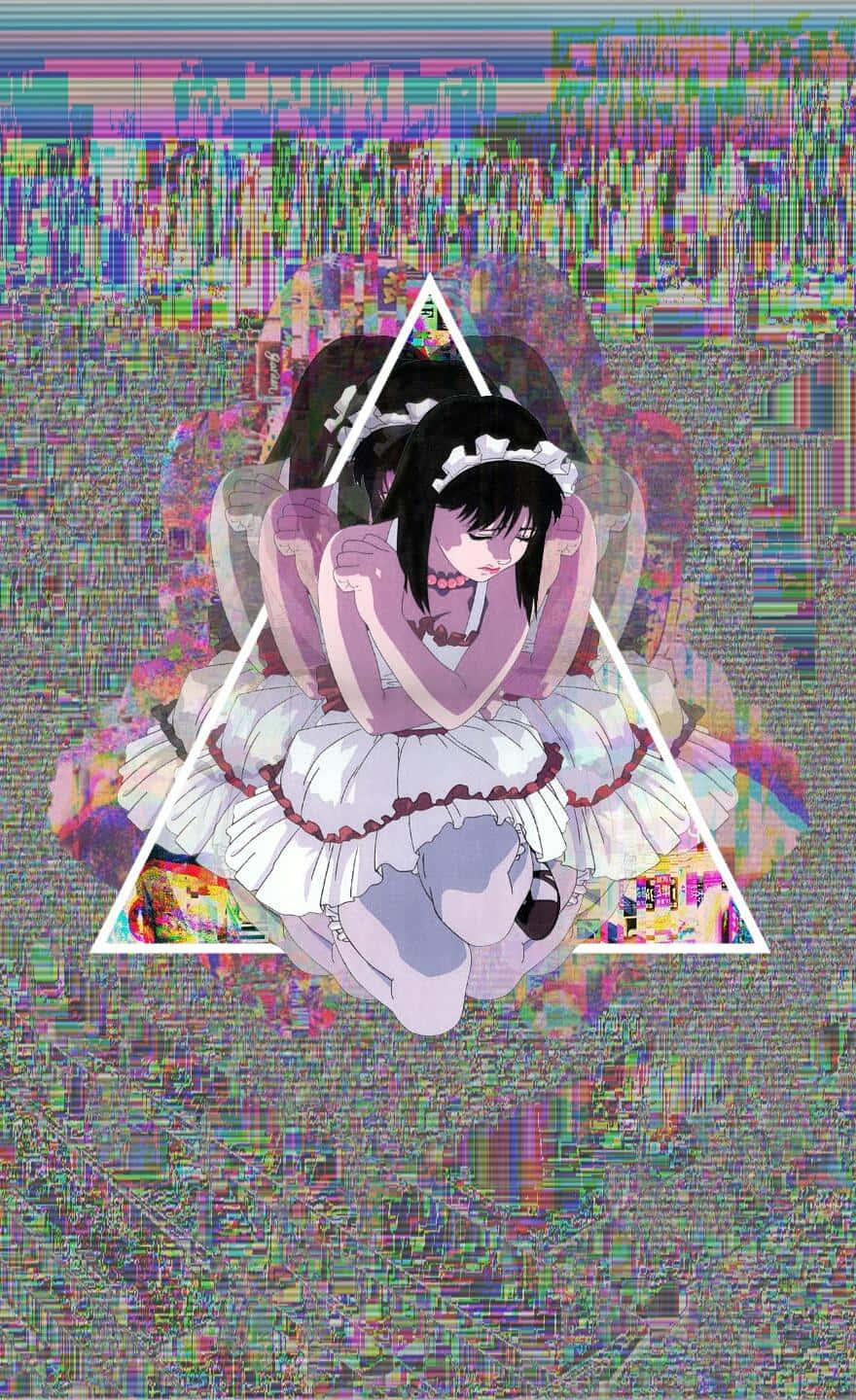 90 Anime Aesthetic Glitchcore Background