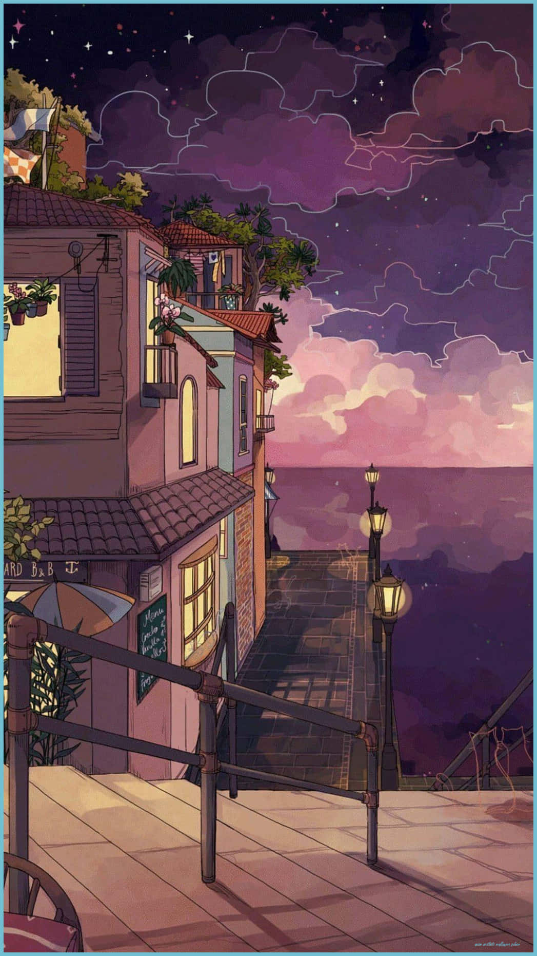 90s Anime Aesthetic Cobblestone Dock Background