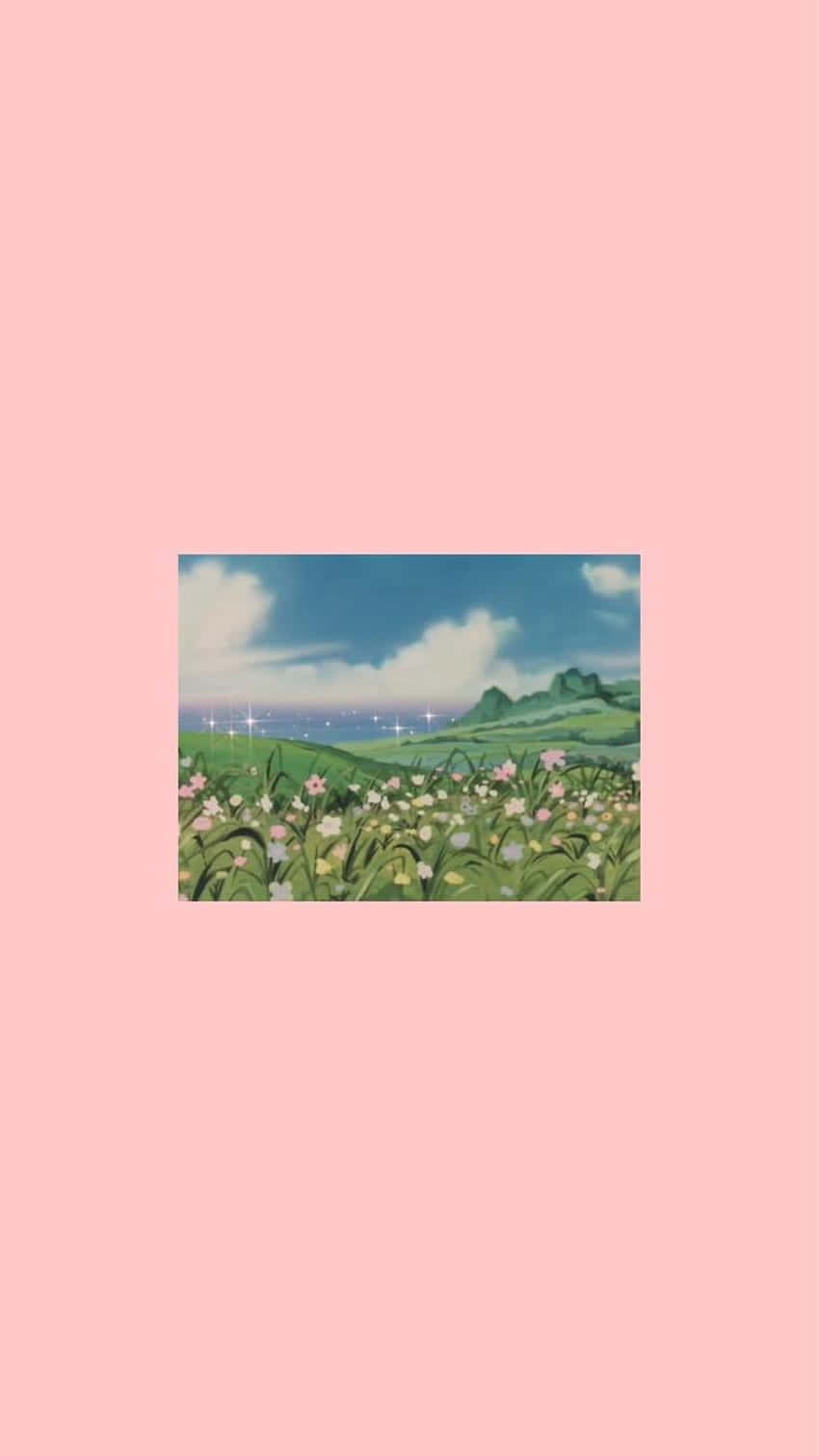 90s Anime Aesthetic Flower Field Background