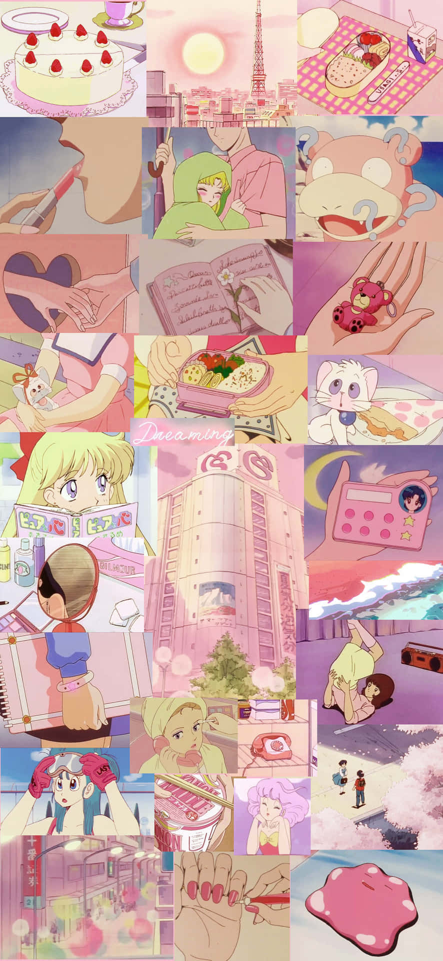 90s Anime Aesthetic Pink Collage Background