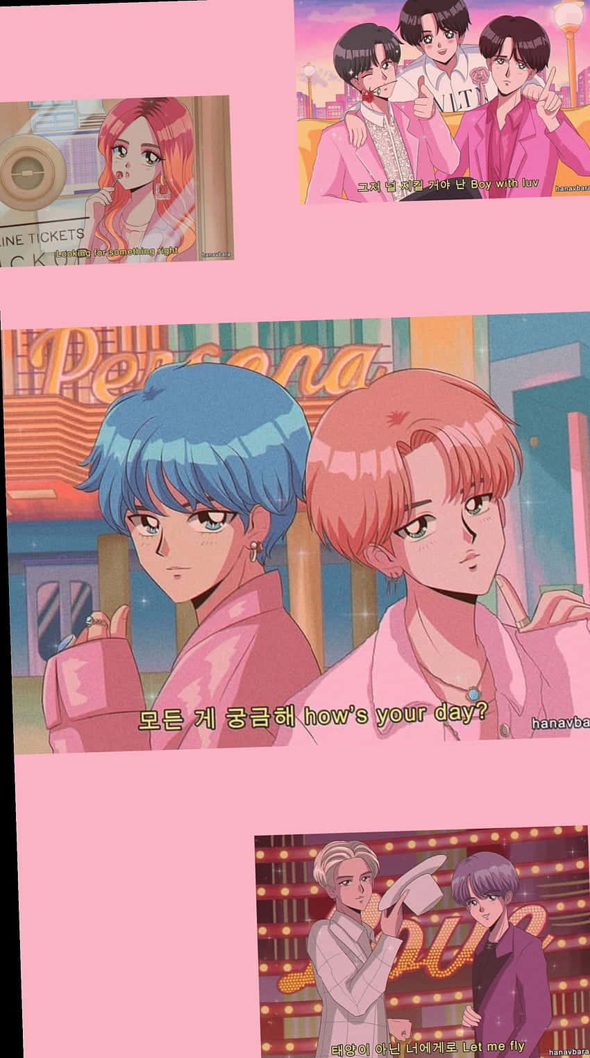 90s Anime Aesthetic Pretty Boy Collage Background